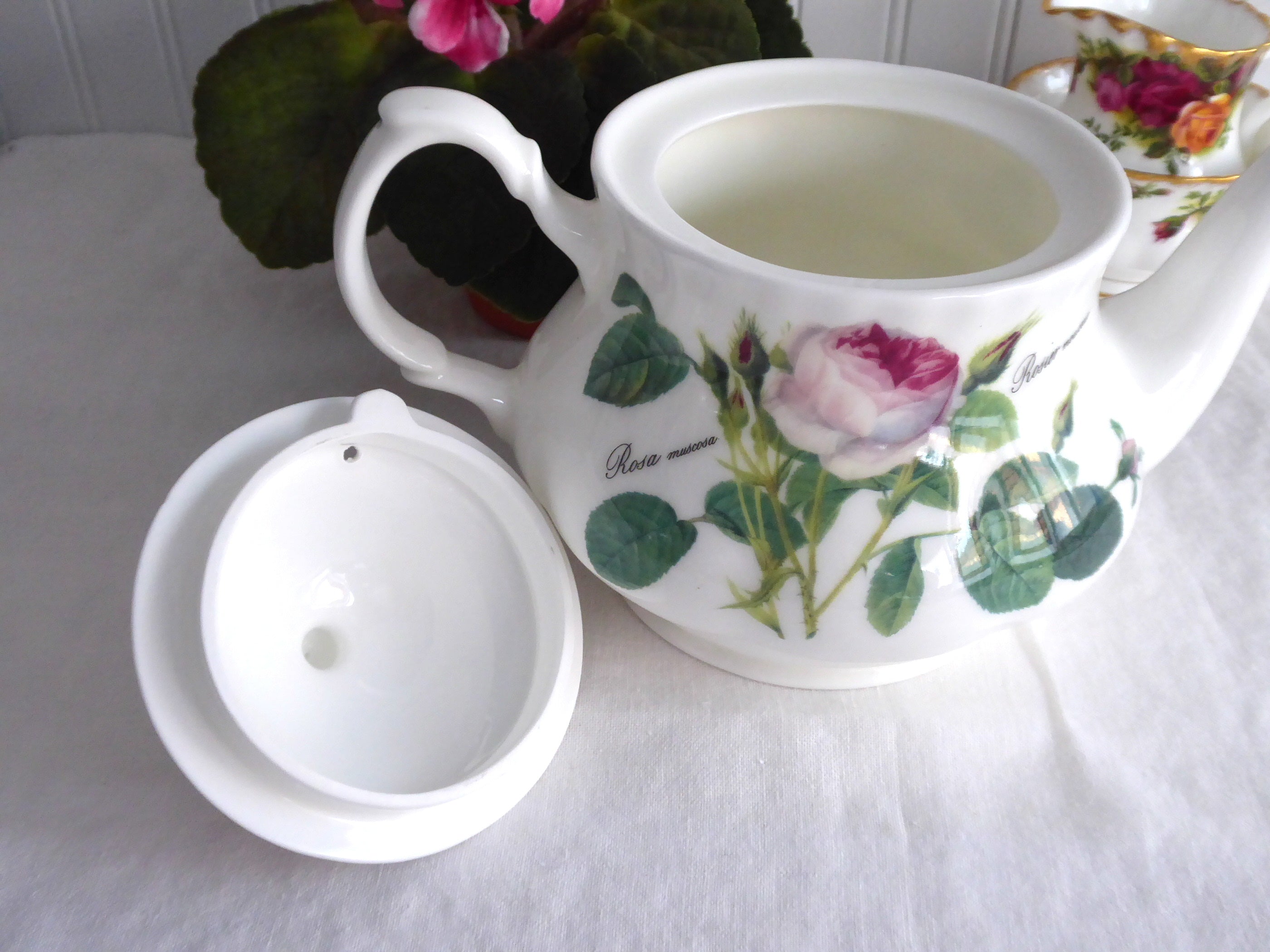 Pink Redoute Rose Teapot by Roy Kirkham - 6 Cup (40 oz) Floral Botanical Teapot for Afternoon Tea & English Garden Parties