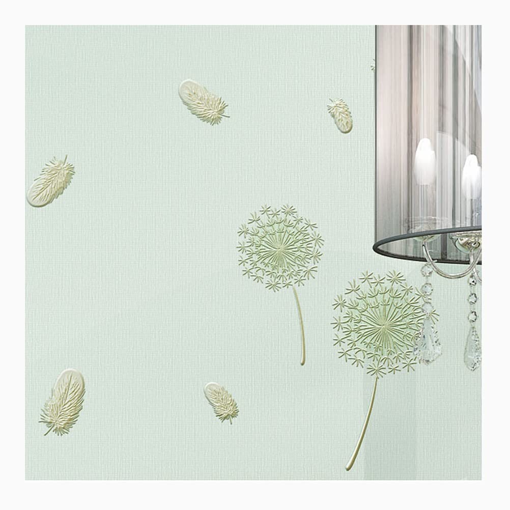 3D Embossed Dandelion Feather Self-Adhesive Wallpaper - Green Peel and Stick Contact Paper for Living Room, Bedroom, Hallway Decor (0.53x9m) | Easy DIY Home Renovation & Wall Covering Solution