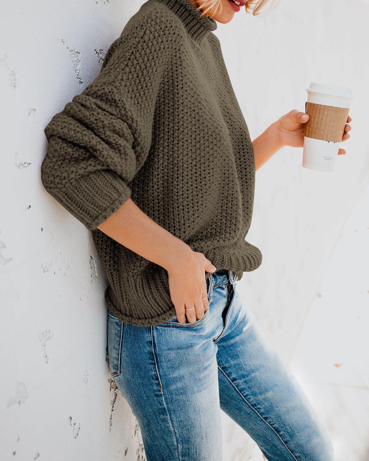 Saodimallsu Women's Oversized Turtleneck Sweater - Batwing Long Sleeve Chunky Knit Pullover | Casual Winter Wear, Office Outfit, Cozy Fall Fashion