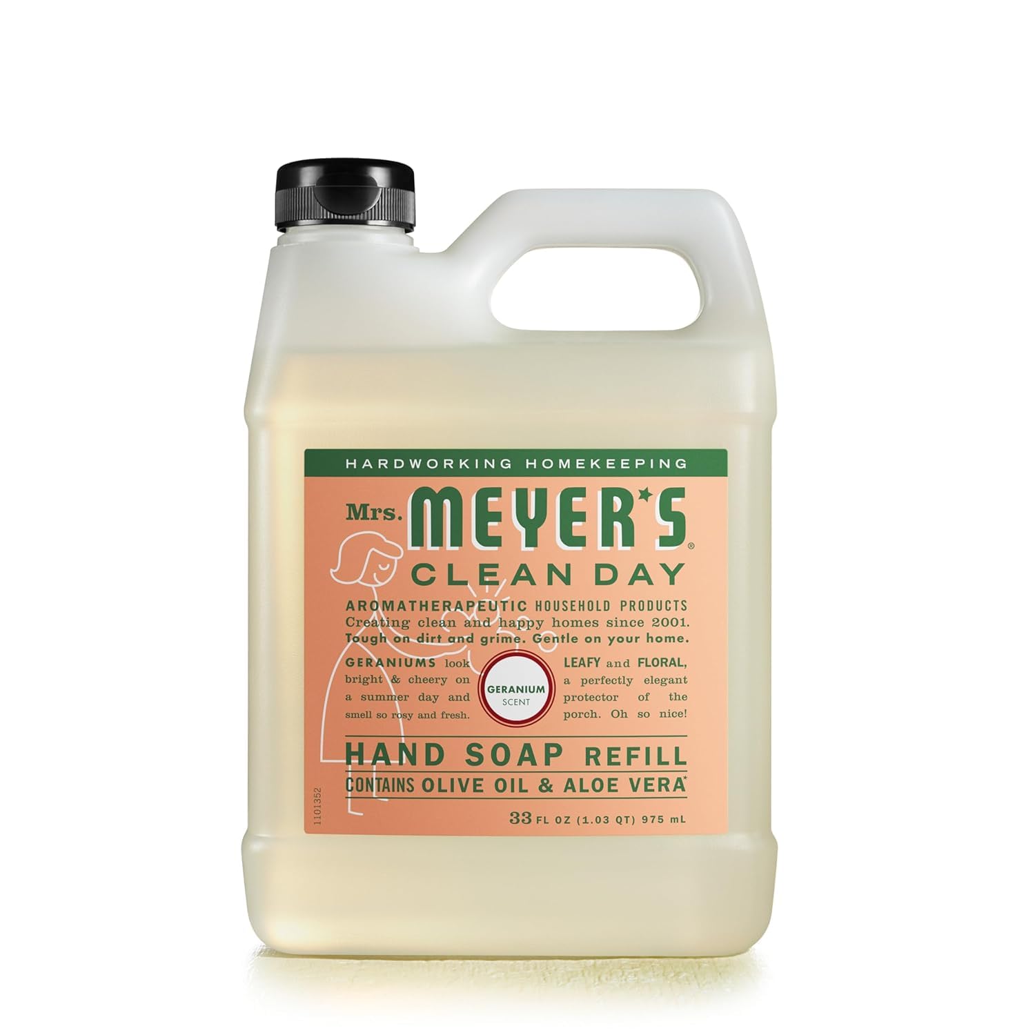 Mrs. Meyer's Clean Day Hand Soap Refill - 33 fl oz, Geranium Scent, Essential Oils & Biodegradable Formula - Ideal for Kitchen, Bathroom & Eco-Friendly Home Cleaning