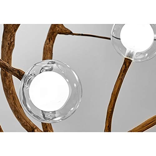 Modern Adjustable Wood Branch LED Chandelier - 24W 8-Light Glass Globe Pendant Fixture with White Bulbs Included - Perfect for Living Room, Dining Room, Restaurant & Bar Lighting