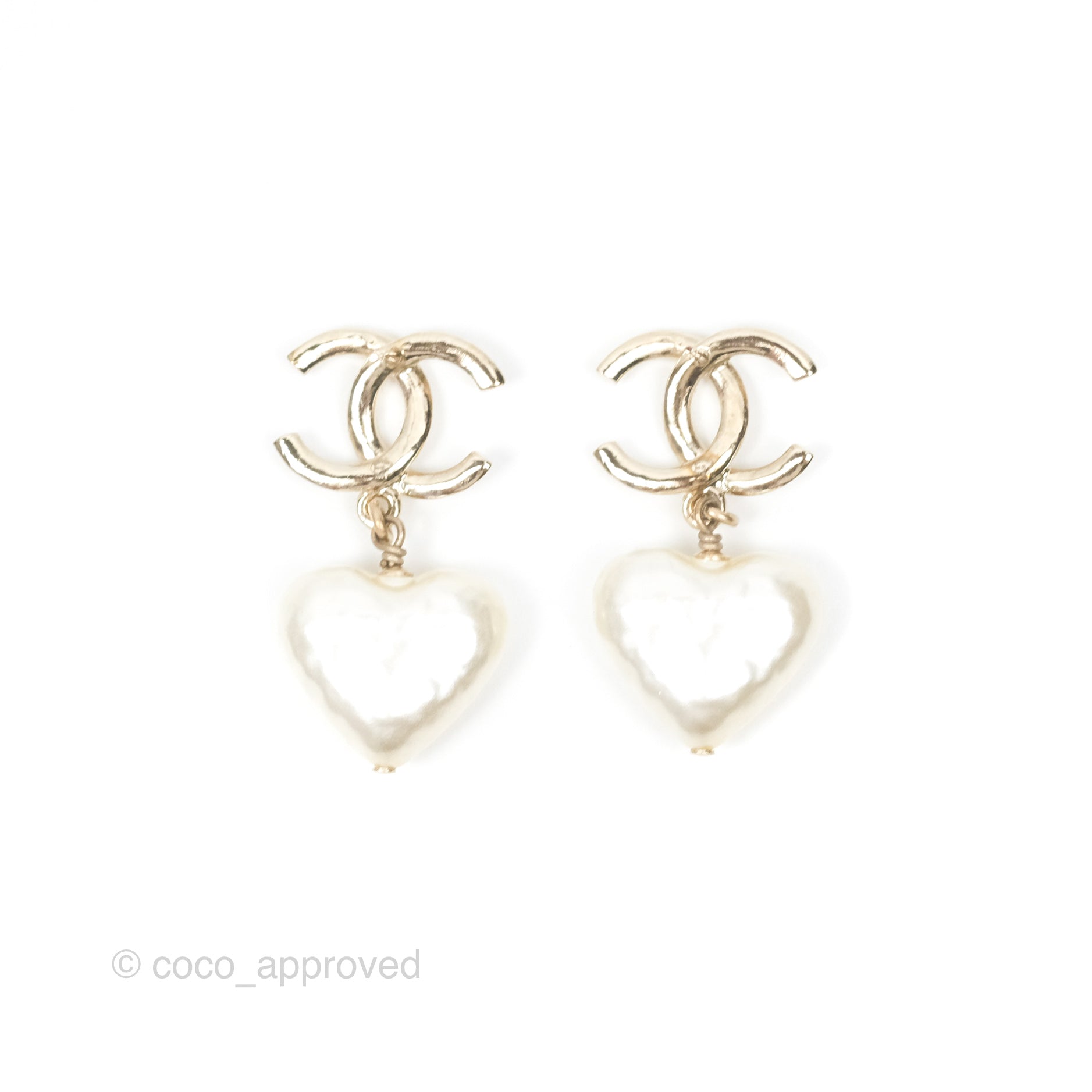 Chanel CC Pearl Heart Drop Earrings - Gold Tone 22C Collection | Luxury Fashion Jewelry for Women | Perfect for Parties, Weddings & Special Occasions