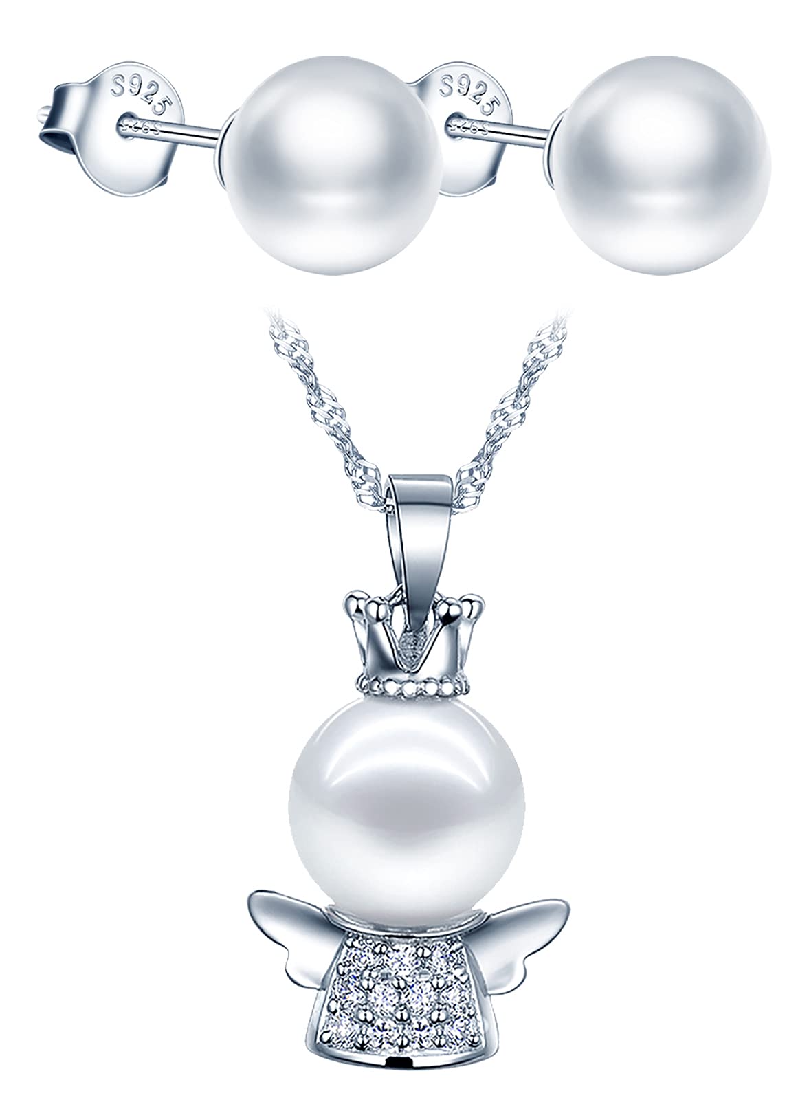 Yumilok Angel Jewelry Set - Pearl Necklace & Earrings for Women | Birthday Gift for Mom & Friends