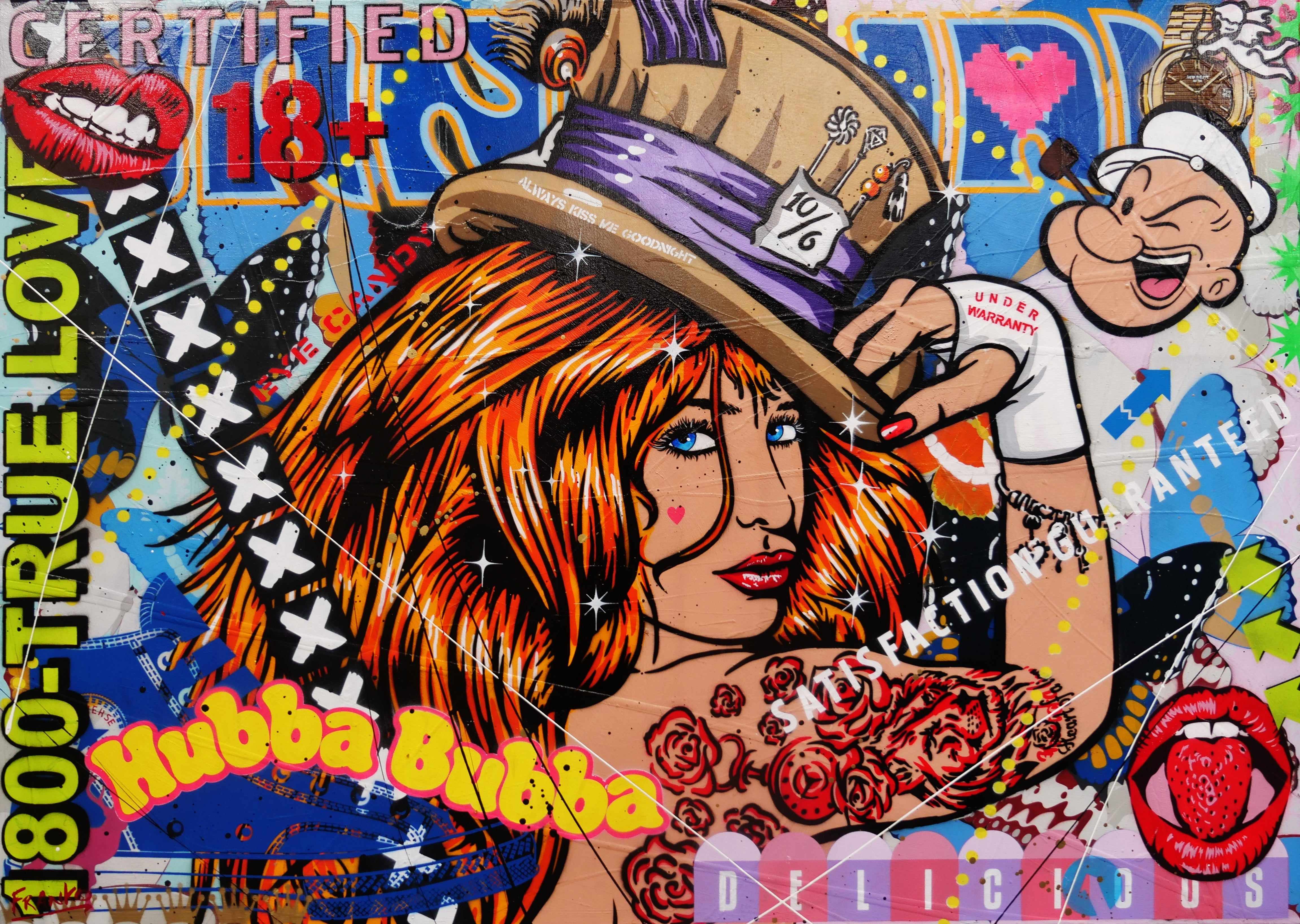 Hubba Bubba Hat Girl 140cm x 100cm Sexy Woman Textured Urban Pop Art Canvas Painting - Perfect for Modern Home Decor, Office Wall Art & Gift Ideas