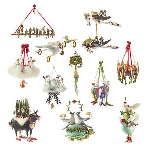 Patience Brewster 12 Days of Christmas Ornament Set - Handcrafted Holiday Decor for Tree, Gift, and Festive Home Decorating