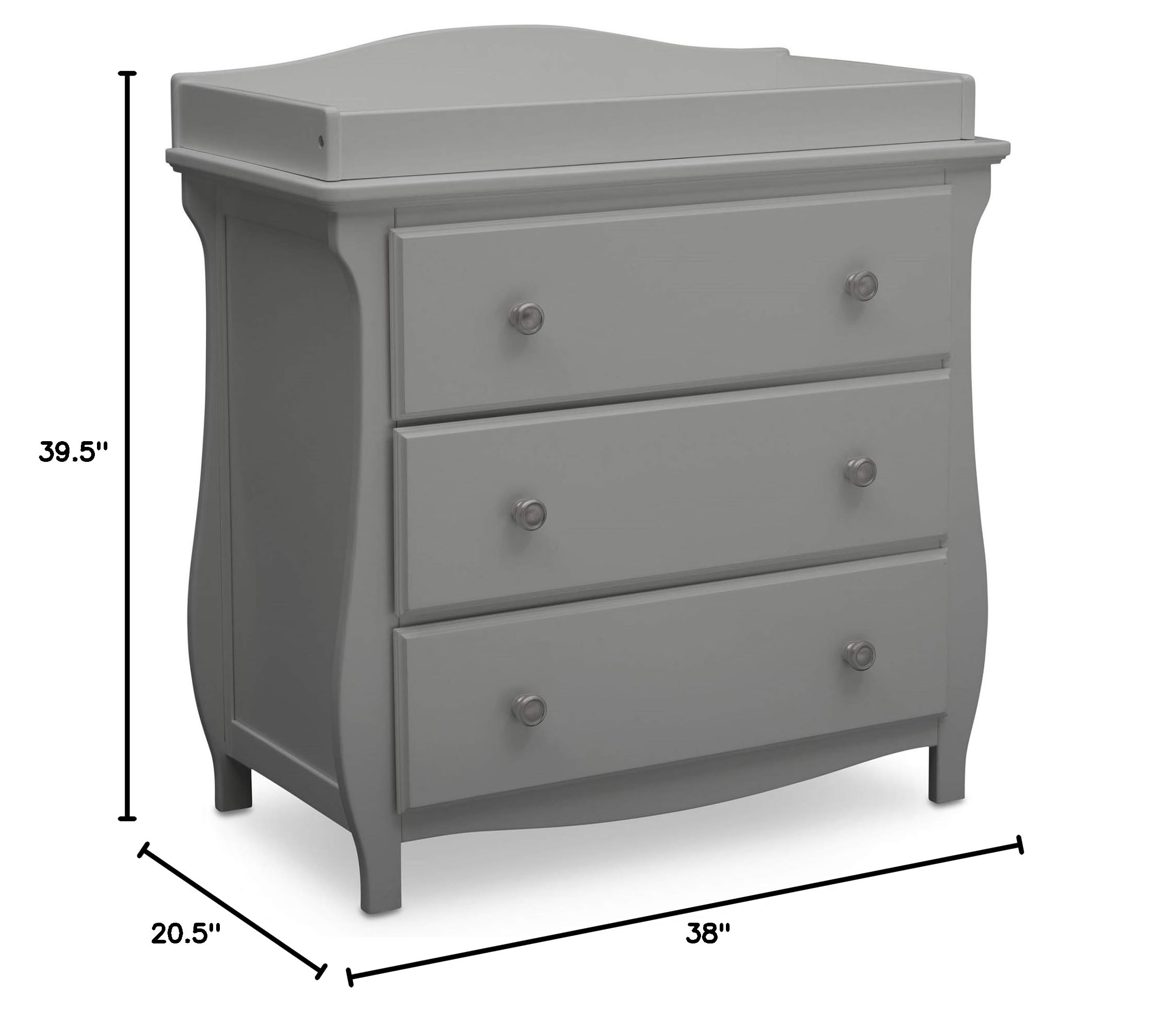 Delta Children Lancaster 3-Drawer Dresser with Changing Top - Greenguard Gold Certified Nursery Furniture, Gray - Perfect for Baby Room Organization & Diaper Changing Station