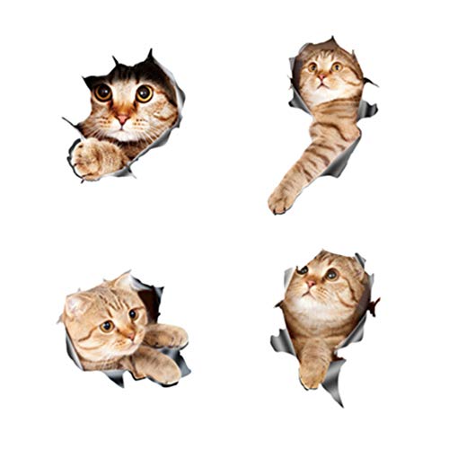 POPETPOP 4pcs 3D Cat Wall Stickers - Removable Cartoon Pet Decals for Kids Room Decor, Bedroom, Car Windows | Peel and Stick Wall Murals & Car Posters - Perfect for Nursery, Playroom & Vehicle Decoration