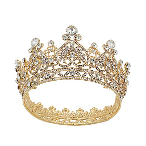 Lurrose Baroque Bridal Crown - Gold Crystal Queen Tiara for Women | Wedding, Prom, Pageant & Birthday Hair Jewelry | Elegant Headpiece for Brides, Princess Parties & Special Occasions