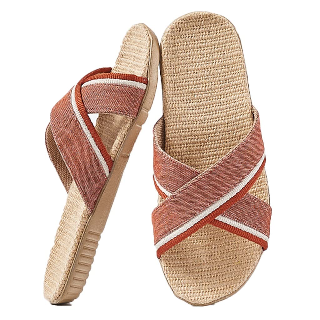 XUEMML Breathable Linen Slippers for Men & Women - Open Toe Summer House Slippers, Non-Slip Indoor Flip Flops | Perfect for Home, Spa, Beach & Relaxation