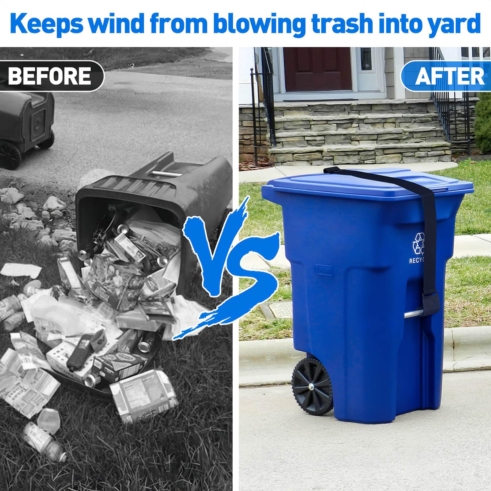 Heavy Duty Trash Can Lock - Adjustable Garbage Bin Lid Strap to Secure Against Animals & Wind - Prevents Squirrels, Dogs, Raccoons & Birds - Durable Outdoor Trash Can Accessory (Black, 1 Pack) - Perfect for Backyards, Parks & Camping Sites