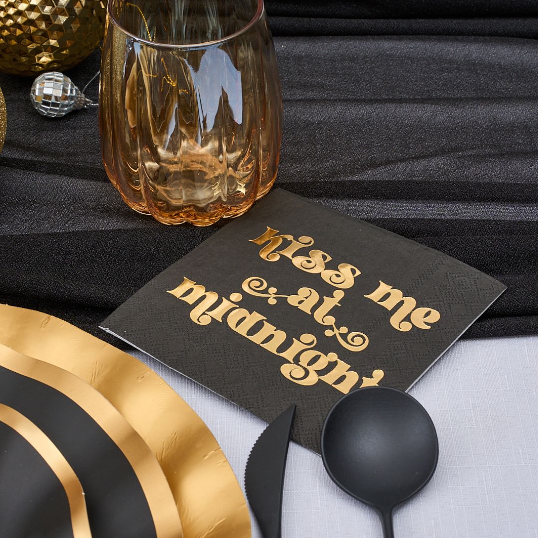 Elegant Black New Year's Table Setting - Premium Dinnerware Set for Holiday Parties & Festive Celebrations