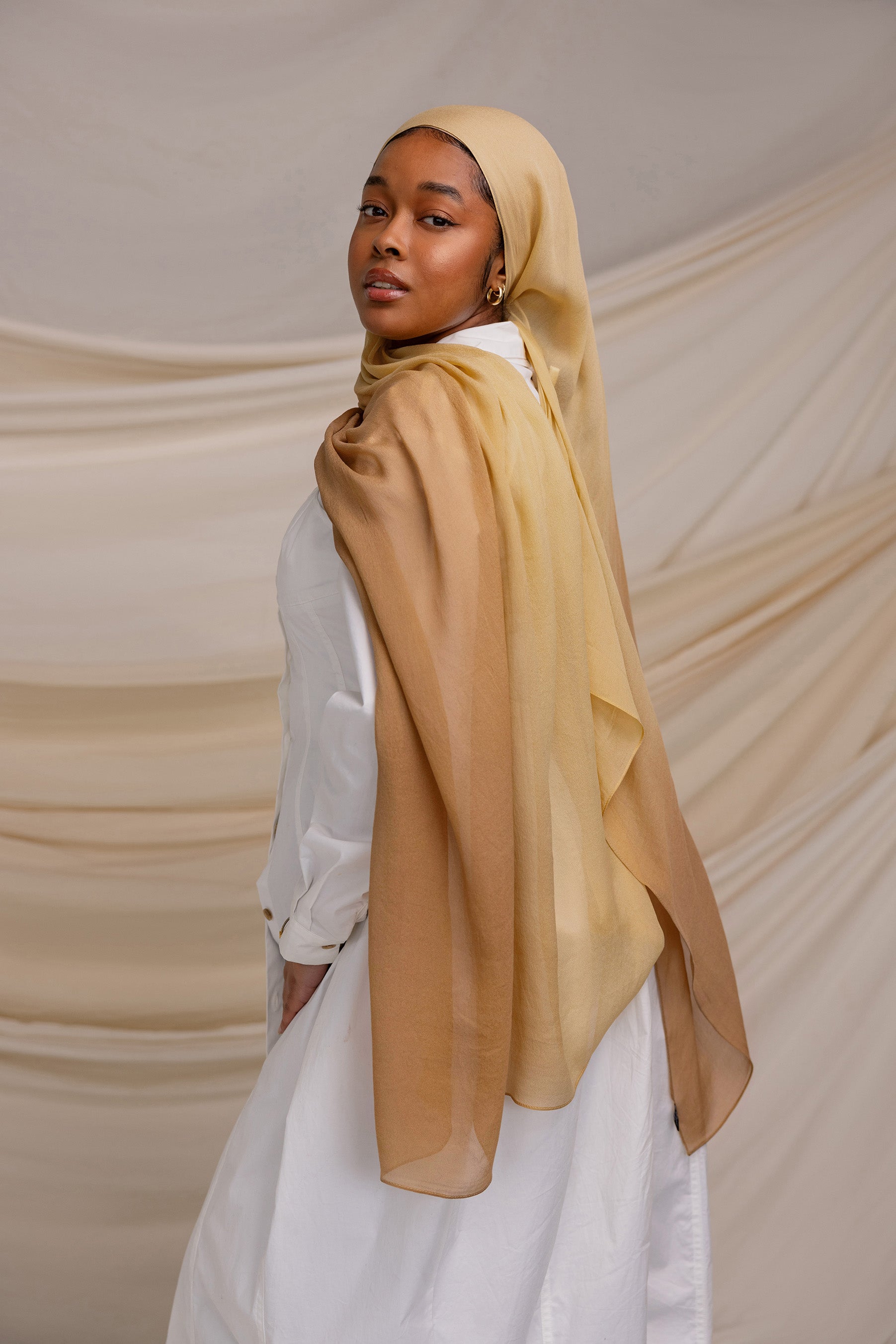 Golden Ombre Silk Chiffon Scarf - Elegant Lightweight Shawl for Women - Perfect for Weddings, Parties & Evening Events