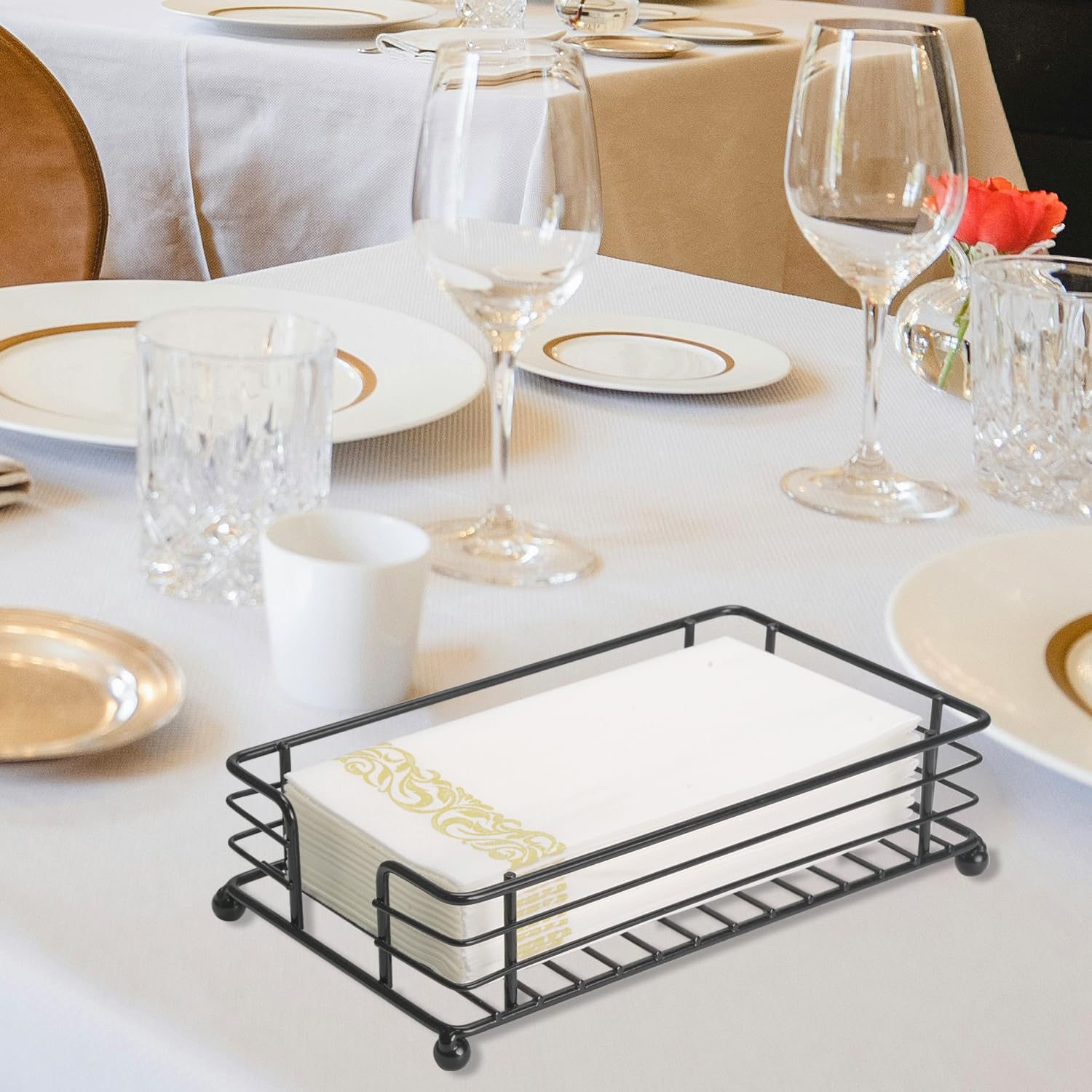 Modern Iron Paper Towel Holder - Guest Towel & Napkin Dispenser for Bathroom, Kitchen, Hotel & Dining Table - Black | Space-Saving Hand Towel Tray for Disposable Towels & Napkins - Perfect for Home, Office & Commercial Use