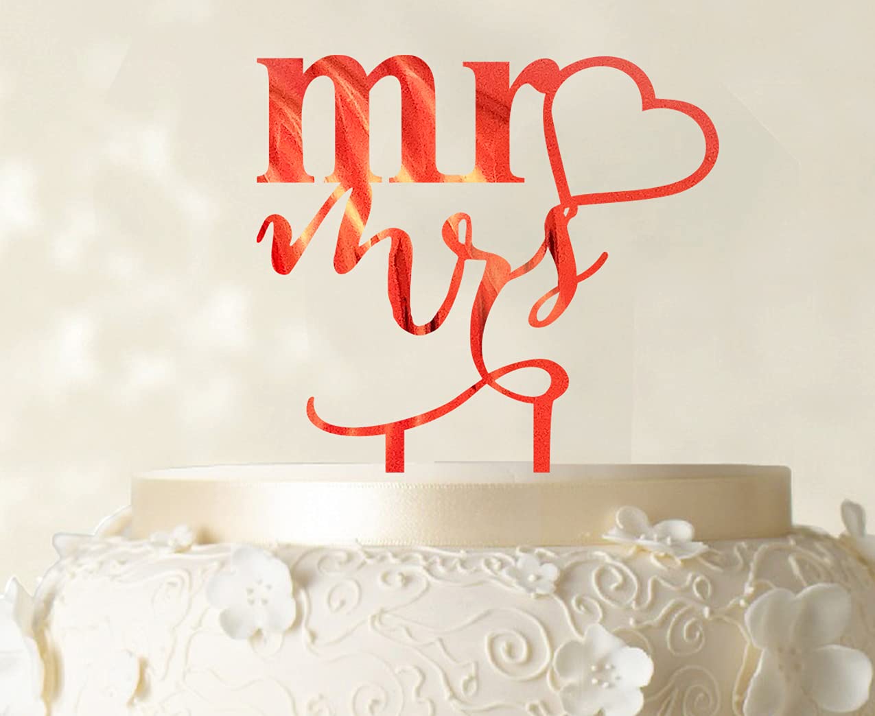 Mr and Mrs Wedding Cake Topper - Personalized Mirror Red Cake Decoration (4-5 Inches Wide) | Elegant Anniversary or Bridal Shower Cake Decor for Wedding Reception