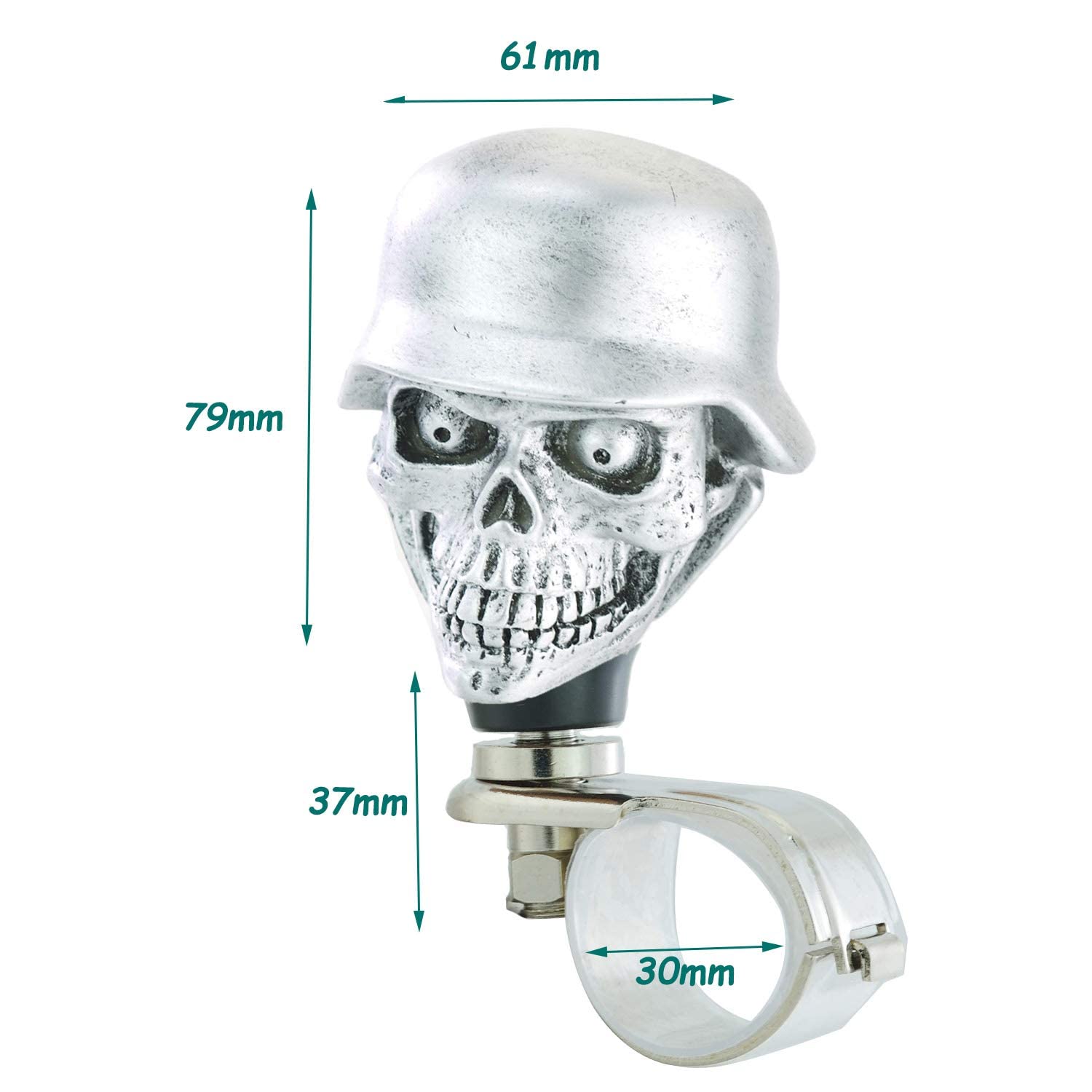 Lunsom Skull Steering Wheel Spinner - Power Grip Suicide Knob with Green Eyes for Cars & Trucks | Easy Turning Aid for Manual Vehicles | Perfect for Long Drives & Parking Assistance (Silver)