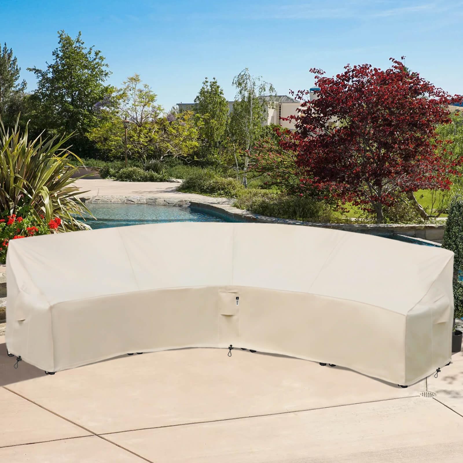 Waterproof 600D Half Moon Patio Sectional Sofa Cover - 190/128 Inch Outdoor Furniture Protector for Garden, Lawn & Winter Use | Heavy-Duty Reinforced Curved Couch Cover for Sectionals, Weatherproof Outdoor Furniture Protection