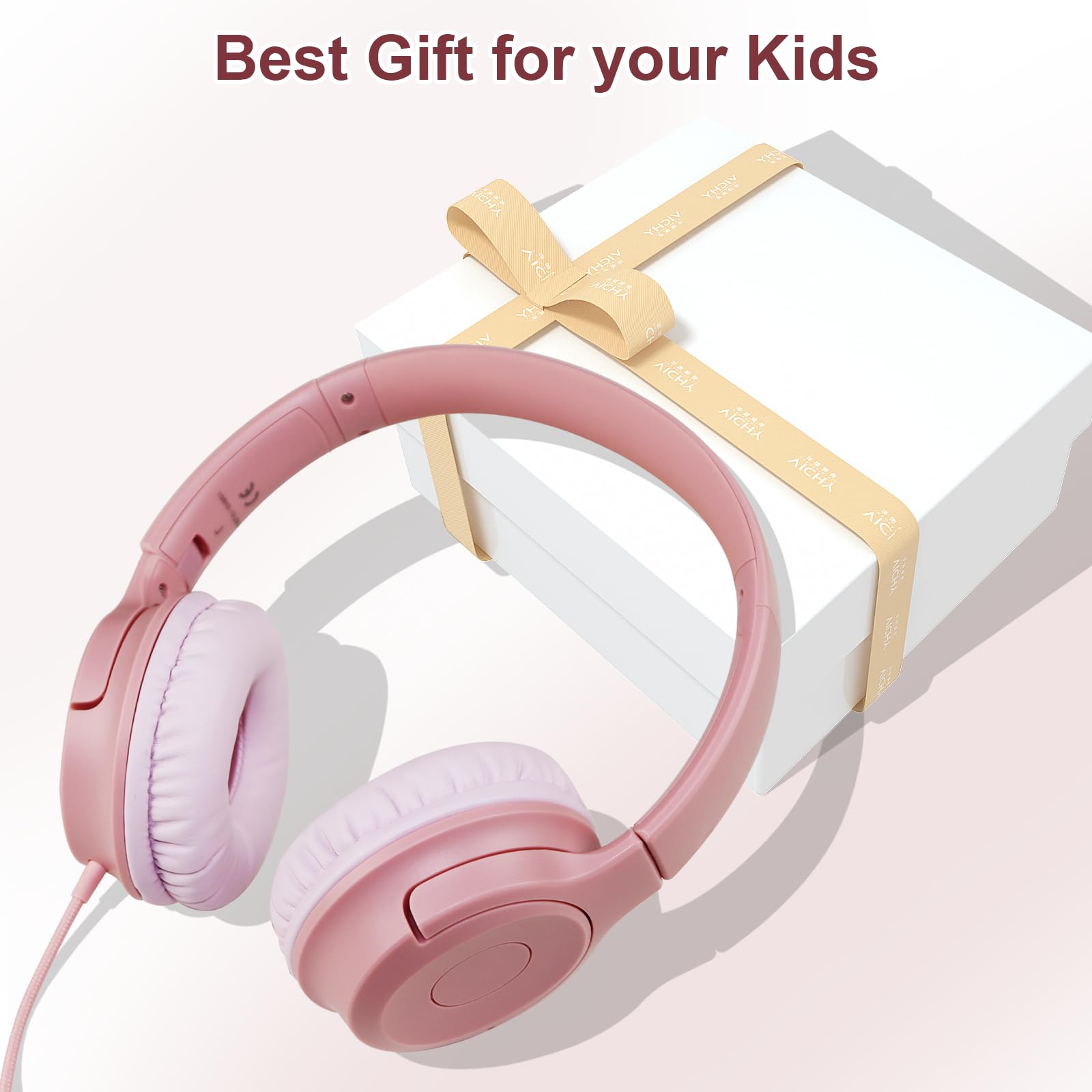 Kids Wired Headphones with Microphone - 85/94dB Safe Volume Limiter, Foldable Over-Ear Headset with 3.5mm Jack for Online Learning, Travel, School & Home Use - Compatible with iPad, Tablet, PC, Laptop - Pink (Ideal for Remote Classes, Gaming & Entertainment)