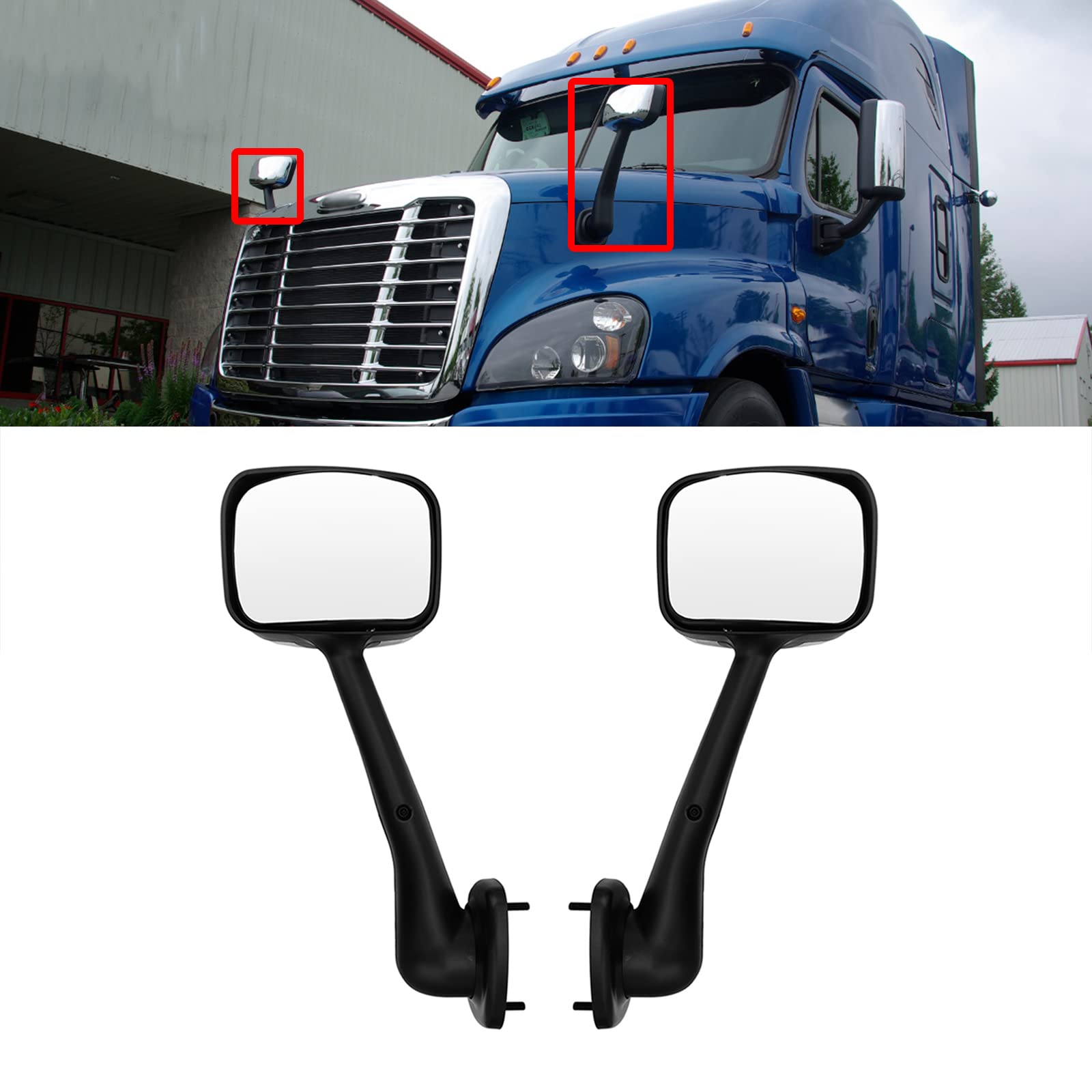 Freightliner Cascadia Hood Mirror Set (2008-2017) - Left Driver & Right Passenger Chrome Side Mirror Pair - Durable Replacement for Truck Accessories - Perfect for Long Haul Trucking and Highway Safety