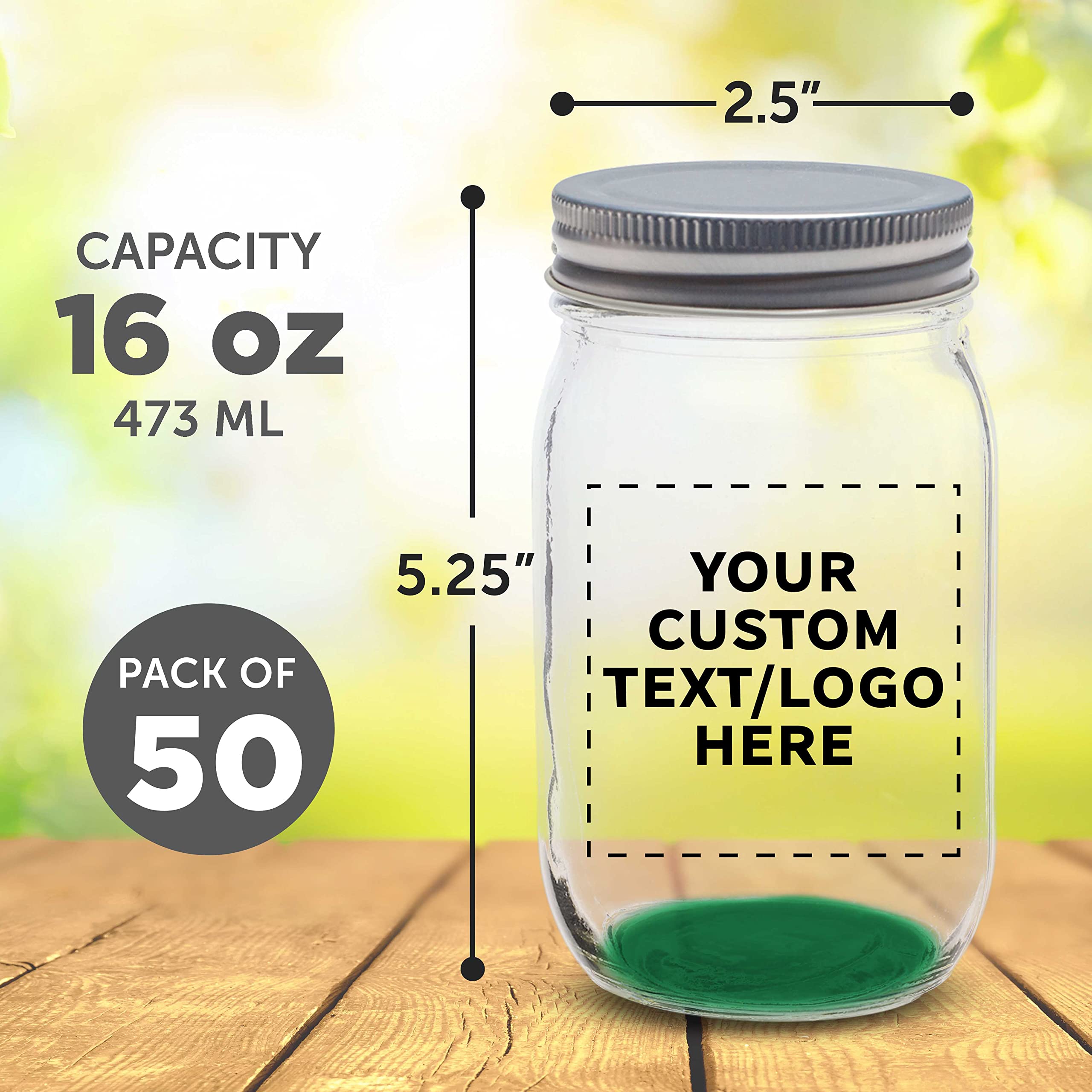 100-Pack 16oz Custom Mason Jars with Airtight Lids - Bulk Glass Storage Containers for Overnight Oats, Candies, Pickles, Spices & Beverages - Perfect for Meal Prep, Party Favors & DIY Gifts (Green)