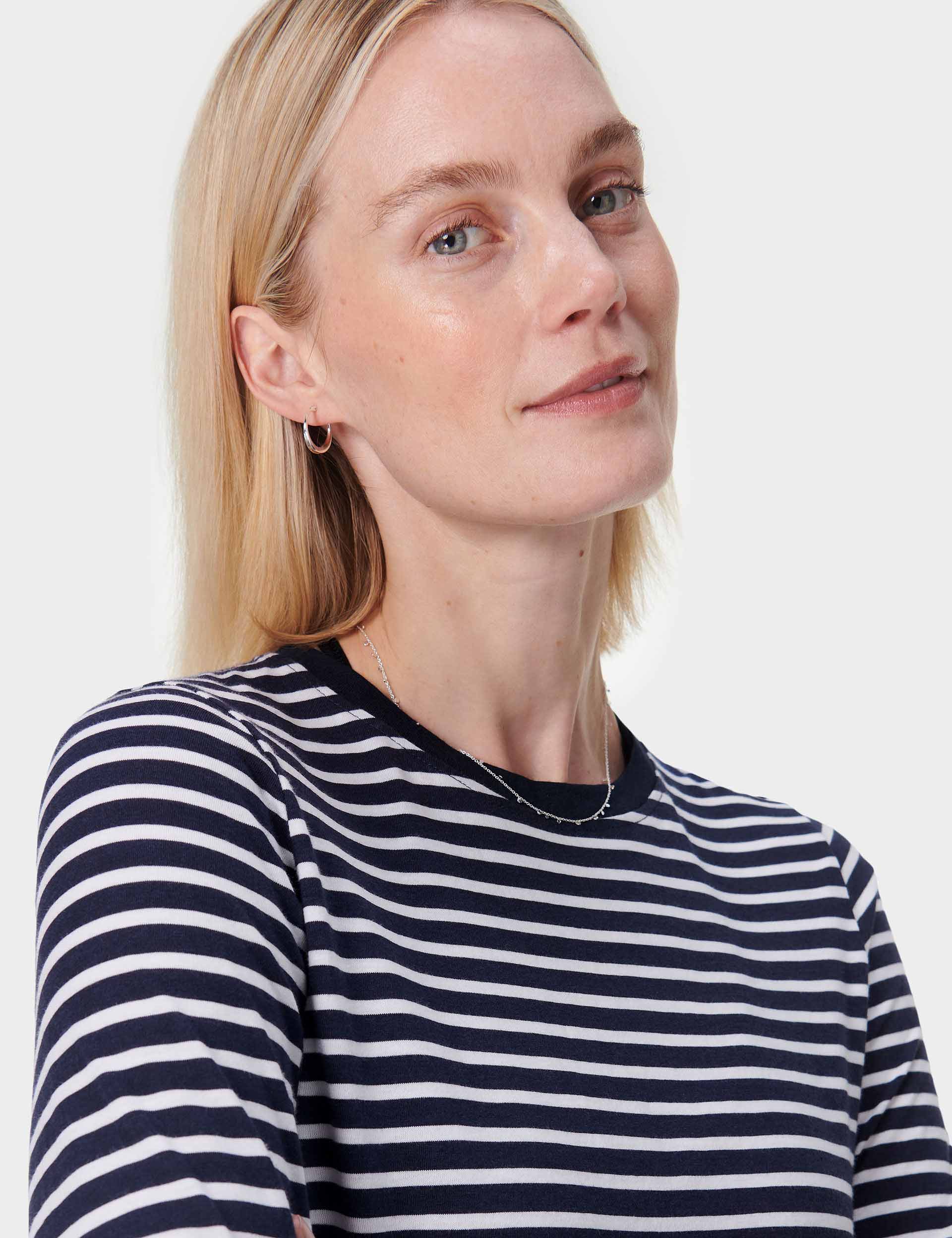 Premium Long Sleeve T-Shirt for Men & Women - Navy Blue with White Stripes - Comfortable Casual Wear for Everyday, Work & Outdoor Activities