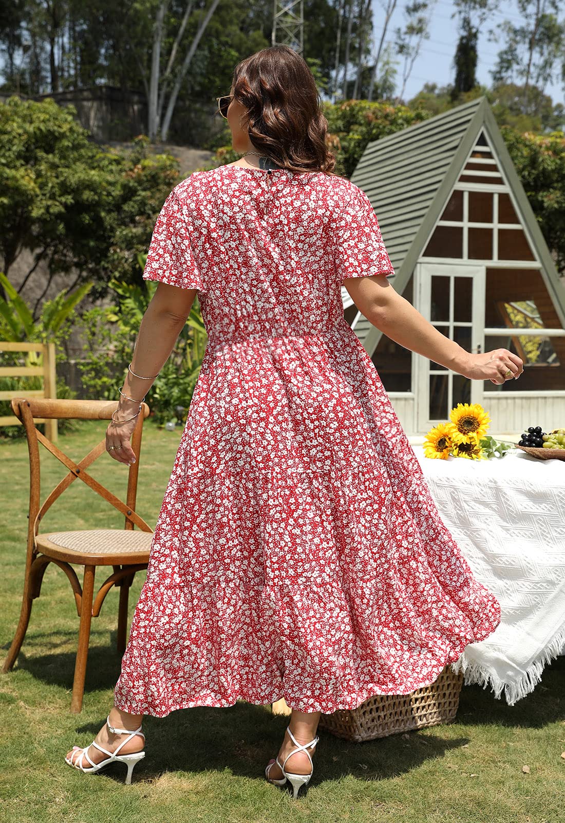 Nemidor Women's Plus Size Boho Floral Print Casual Layered Flared Maxi Dress with Pockets - Perfect for Beach Vacations, Summer Outings & Boho Chic Fashion