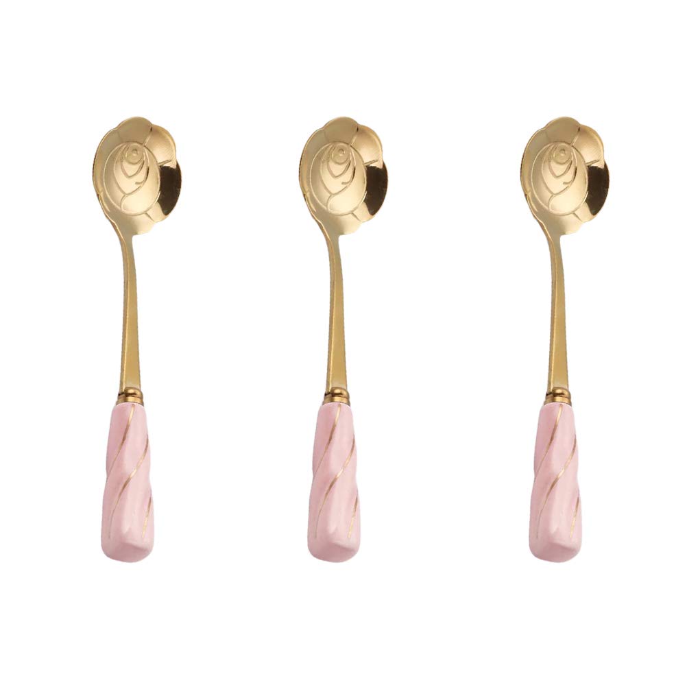Luxshiny 3-Piece Stainless Steel Spoons with Ceramic Handle - Elegant Pink Gold Coffee, Tea, Honey & Dessert Stirring Spoons - Perfect for Baking, Coffee Shops & Home Kitchen Use