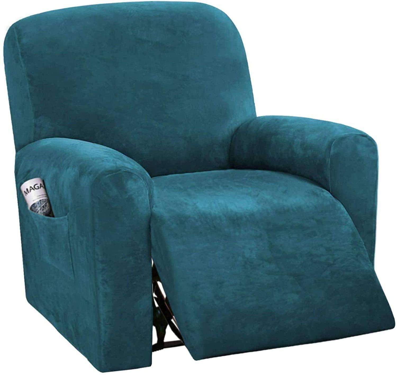 ZYXFYY Recliner Chair Cover - 4-Piece Thick Velvet Slipcover for Armchairs & Sofas, Soft Couch Protector (Blue) - Perfect for Living Room, Home Theater & Relaxation