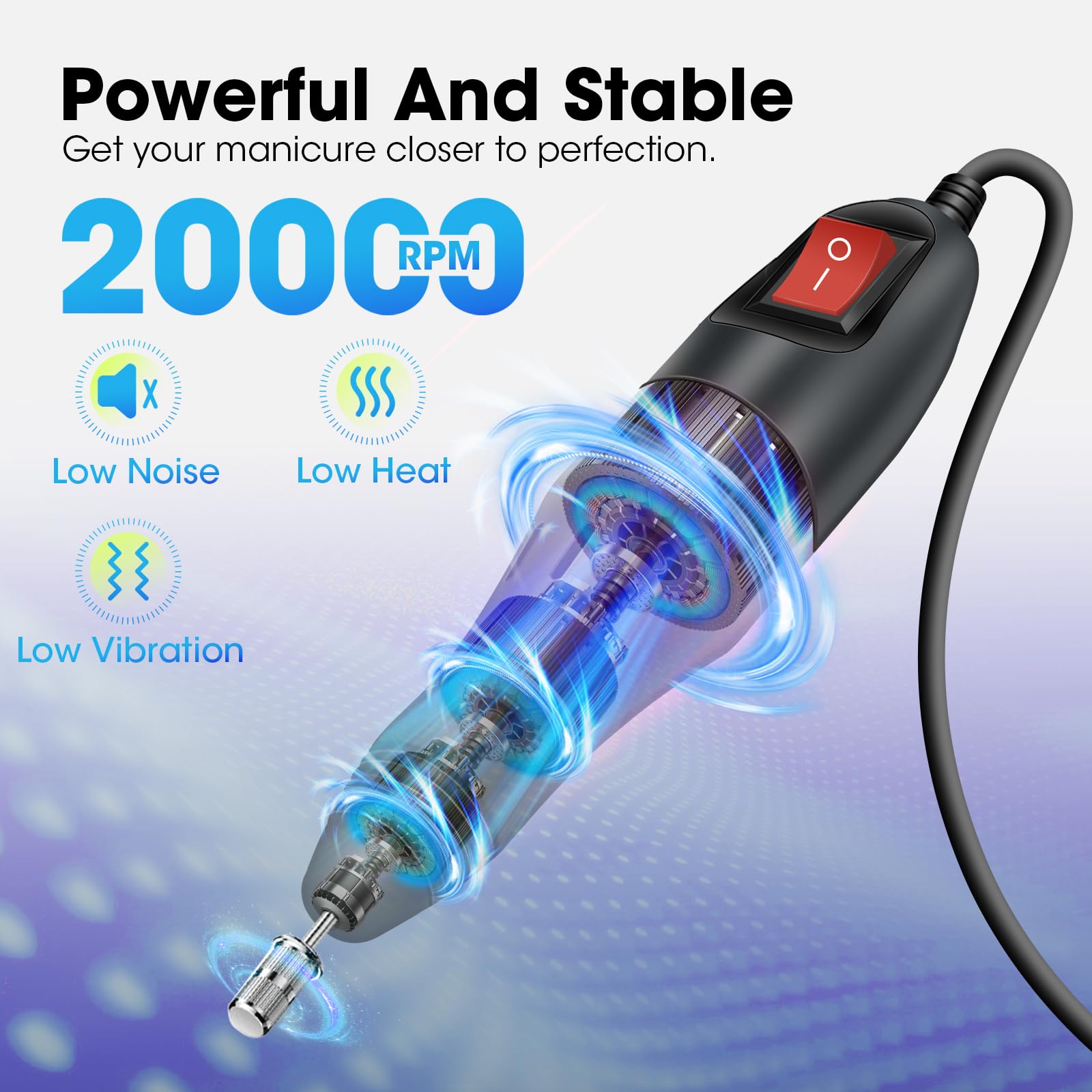 Professional Electric Nail Drill Machine Kit - Low Noise Manicure Pedicure Tool with 156pcs Sanding Bands for Acrylic Nails, Gel Polish Removal & Nail Art - Perfect for Salon & Home Nail Care