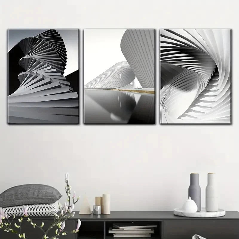 3-Piece Black and White Abstract Metal Wall Art Prints - Ready to Hang Modern Home Decor for Living Room, Bedroom & Office