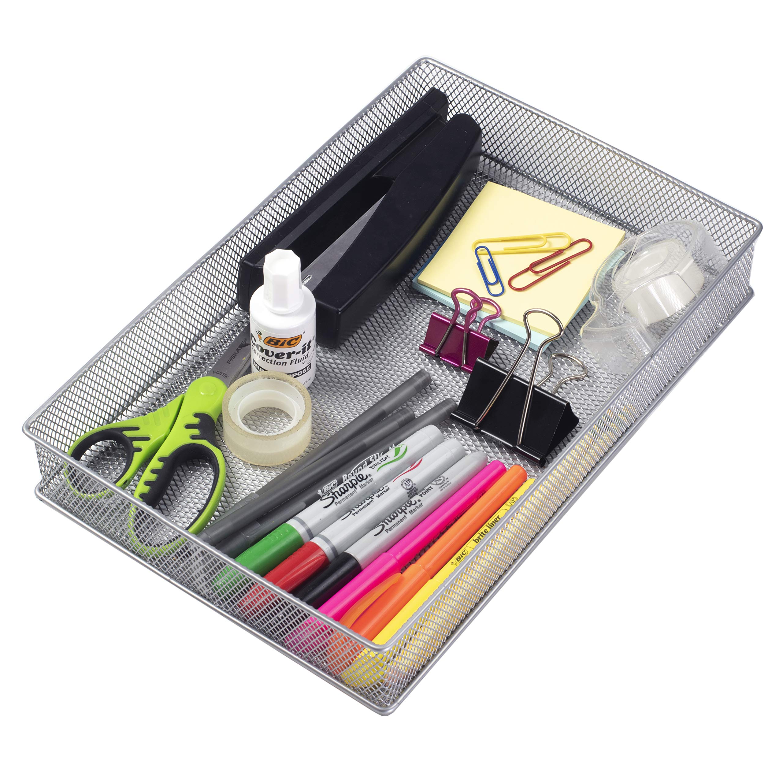 YBM HOME Silver Mesh Desk Drawer Organizer Tray - Multipurpose Storage Holder for Office, Kitchen, Bathroom & Bedroom Organization (1587-2) | Perfect for Organizing Stationery, Makeup, Utensils & Small Items