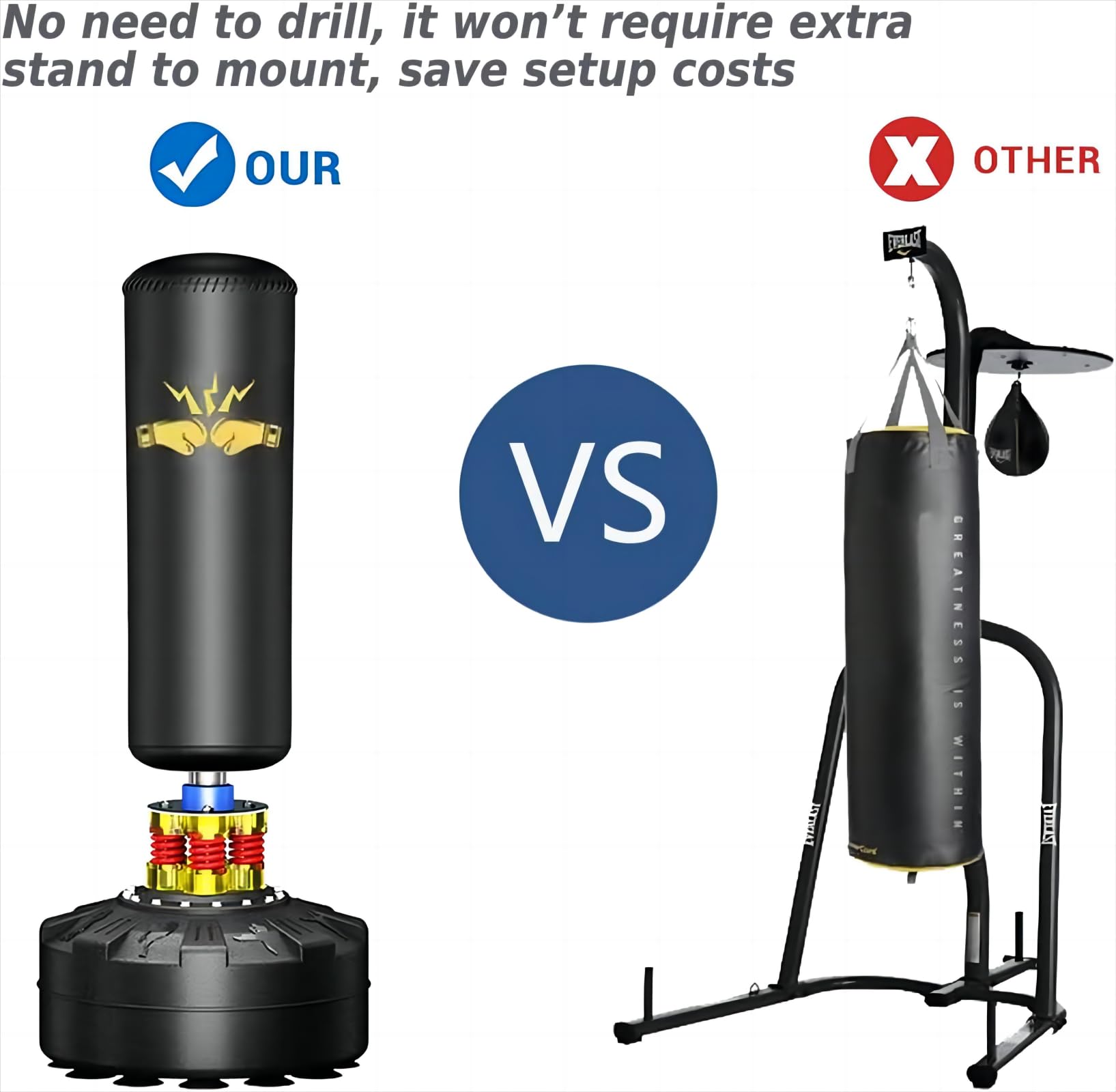 70'' Heavy Duty Boxing Punching Bag with Stand & Base - Professional MMA, Muay Thai, Kickboxing Training Equipment for Adults - Perfect for Home Gym, Martial Arts, and Fitness Workouts