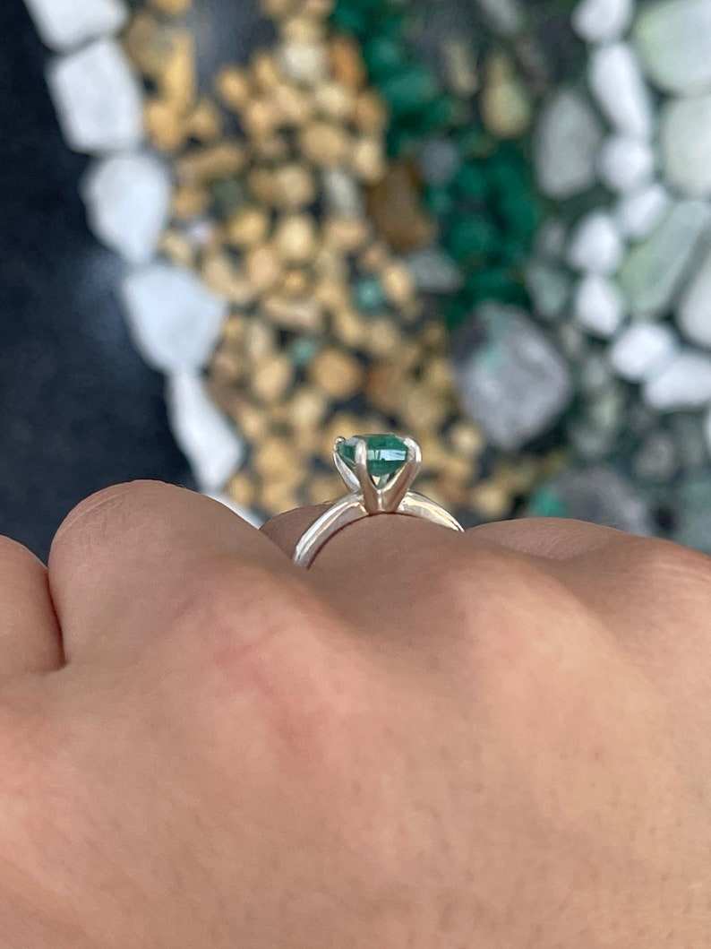 1.45ct Emerald Cut Solitaire Ring in Sterling Silver - Minimalist 4 Prong Engagement Ring for Women, Wedding Band, Anniversary Gift