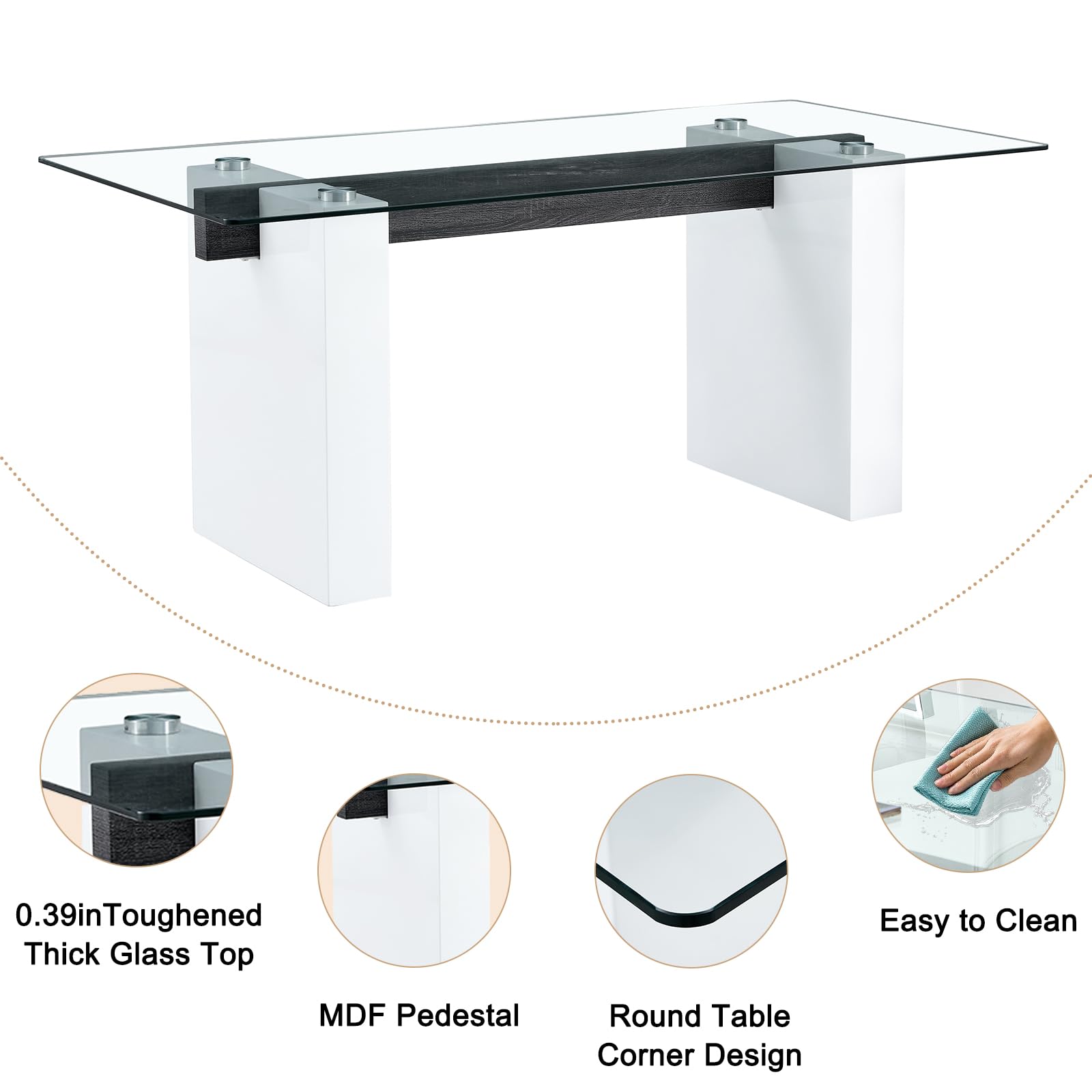 **FURNITO 71-inch Modern White Dining Table Set for 6 with PU Leather Chairs - Kitchen & Dining Room Furniture - Easy Assembly for Home & Entertaining**