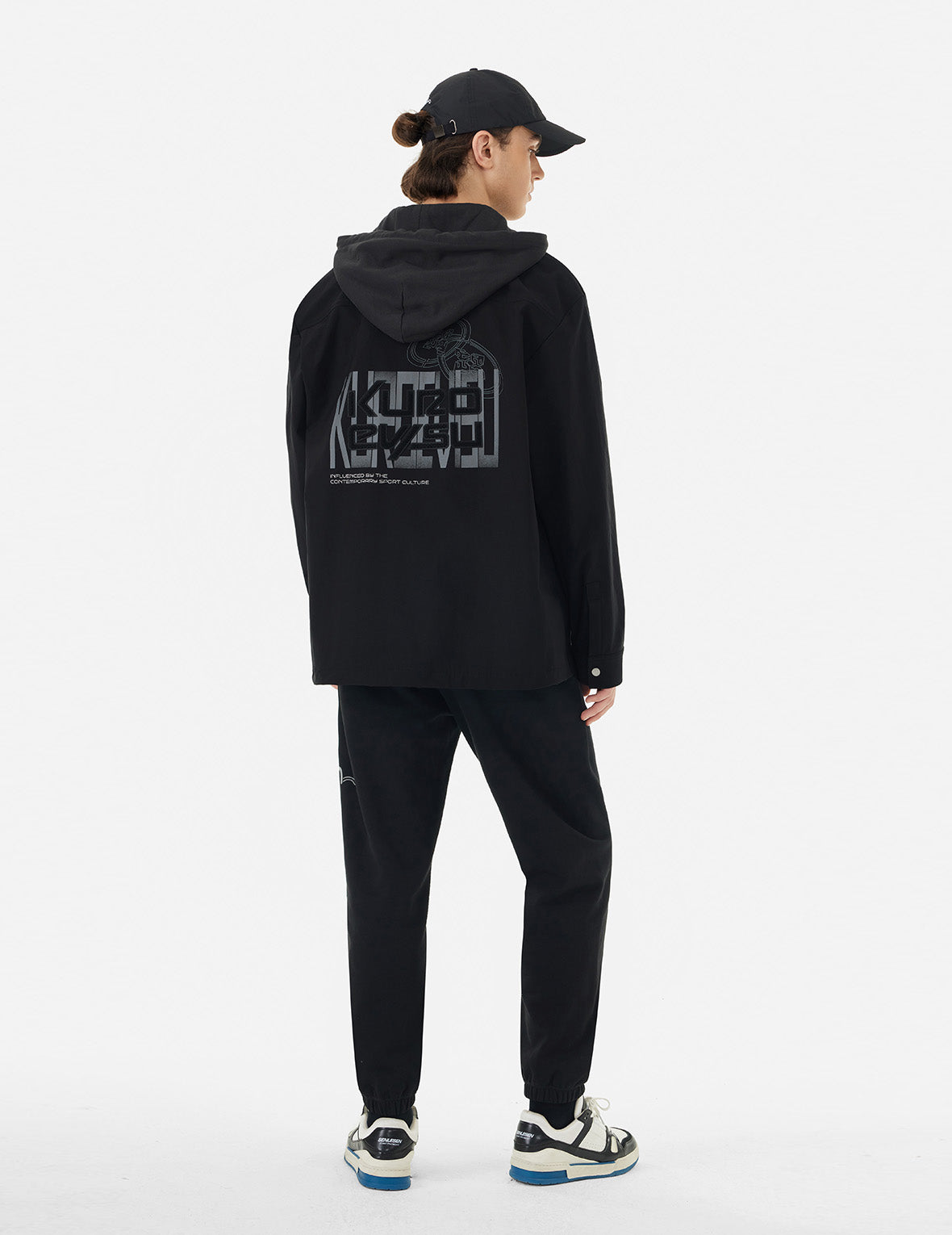 Stylish Logo & Kamon Print Regular Fit Shirt Jacket with Detachable Hood - Perfect for Casual Outings, Streetwear Fashion & Outdoor Activities