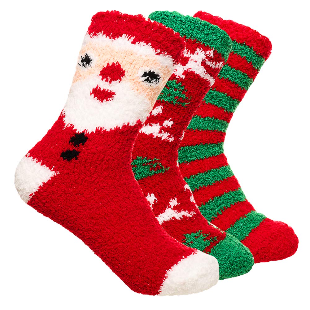 Yoicy Women's Christmas Fuzzy Fluffy Socks - Warm Cozy Knit Slipper Socks for Winter, Holiday Gifts, Bedroom & Lounge Wear - Perfect Xmas Stocking Stuffers & Cozy Home Essentials