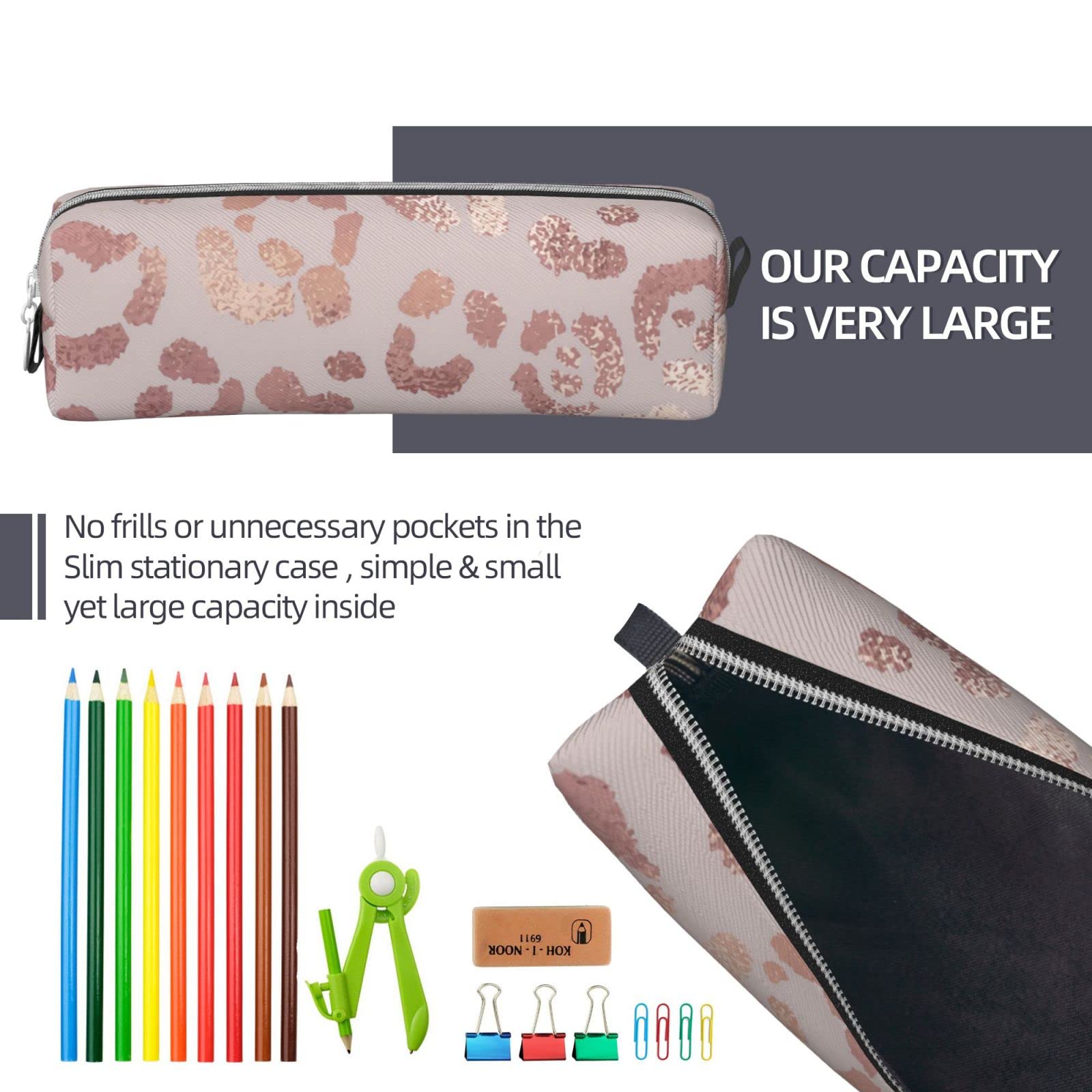 Premium Leather Pencil Case with Golden Leopard Print - Stylish Stationery Organizer for Pens, Makeup & Cosmetics | Perfect for School, Office, College & Travel Accessories