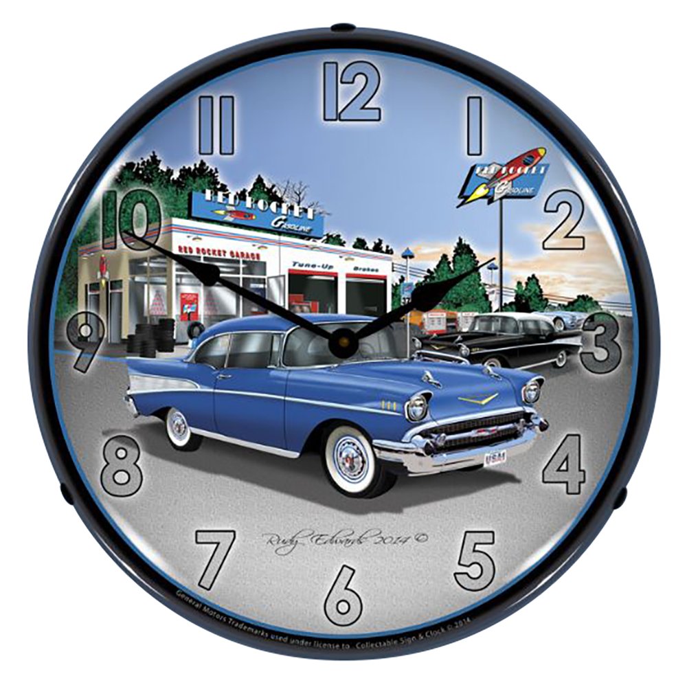 Vintage 1957 Bel Air Rocket Gas Lighted Wall Clock - Retro Diner Decor, Man Cave & Garage Wall Art - Perfect for Automotive Enthusiasts & Nostalgic Home Décor