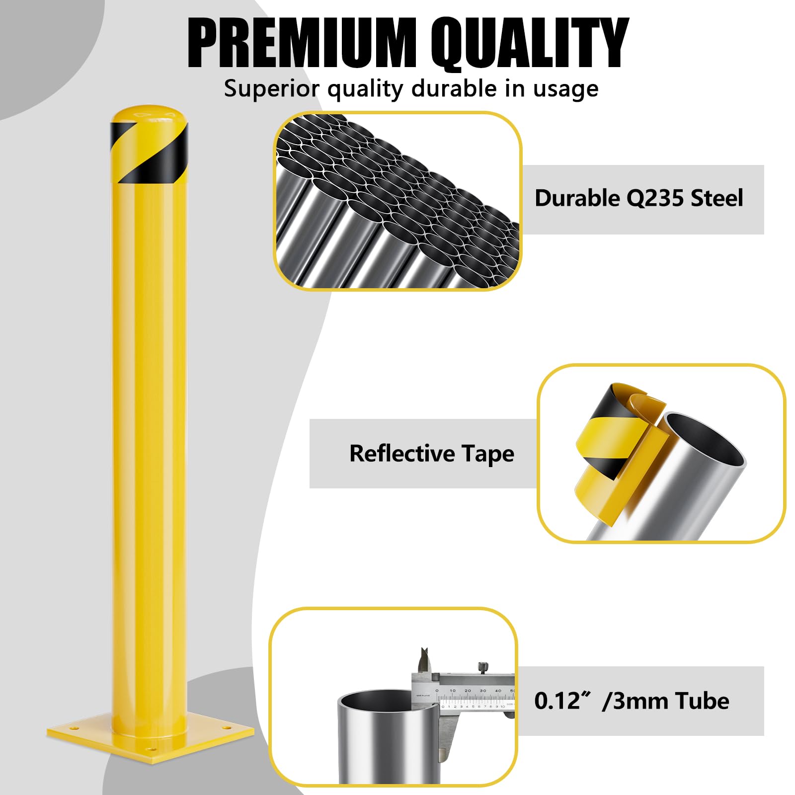 48-Inch Steel Safety Bollards (2-Pack) - Yellow Powder Coated Parking Barrier Posts for High Traffic Areas | Durable Outdoor Protection for Warehouses, Parking Lots & Driveways
