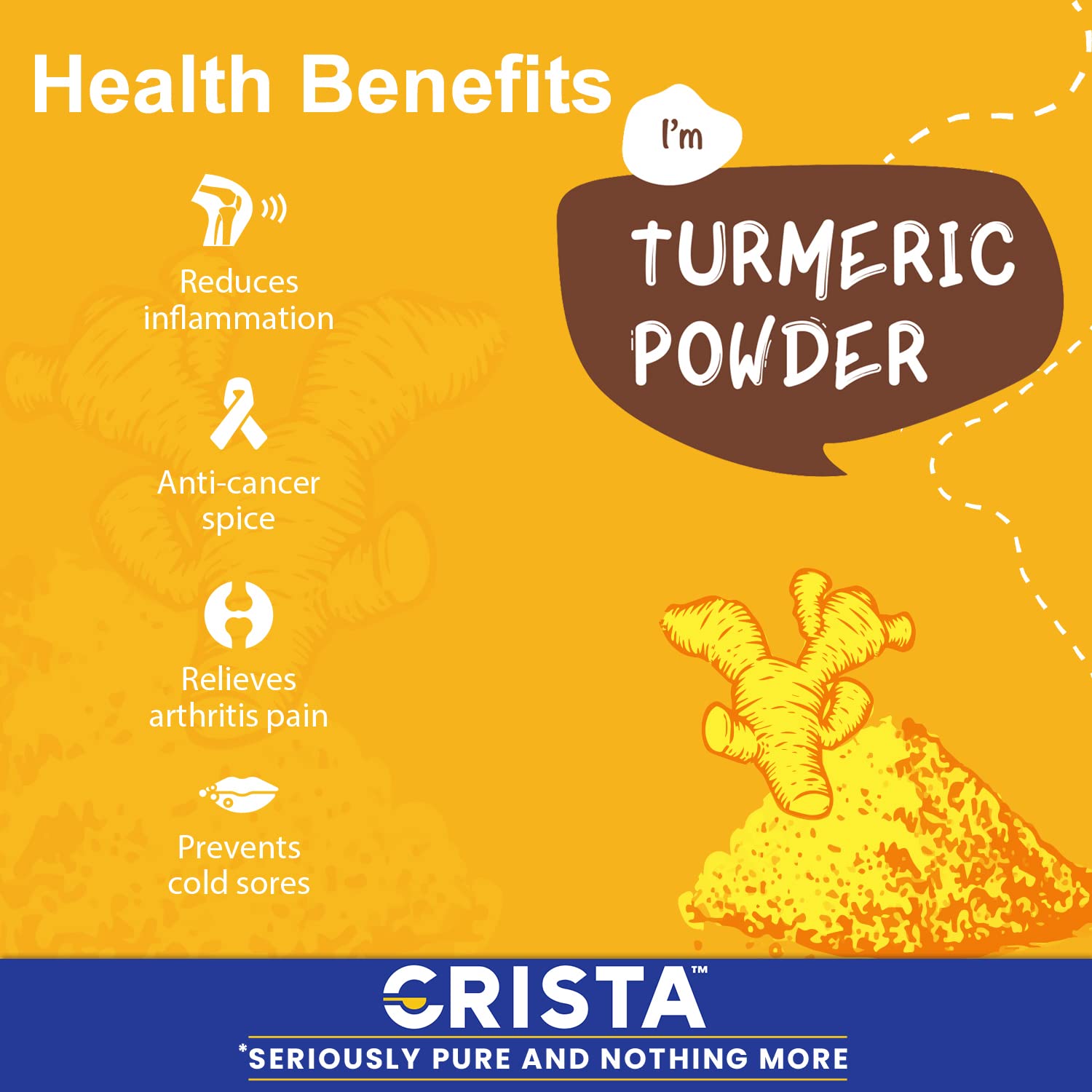 Organic CRISTA 500g Pure Turmeric Powder - 100% Natural, No Additives, Preservatives or Fillers - Handcrafted in Small Batches for Freshness - Perfect for Cooking, Golden Milk & Skin Care