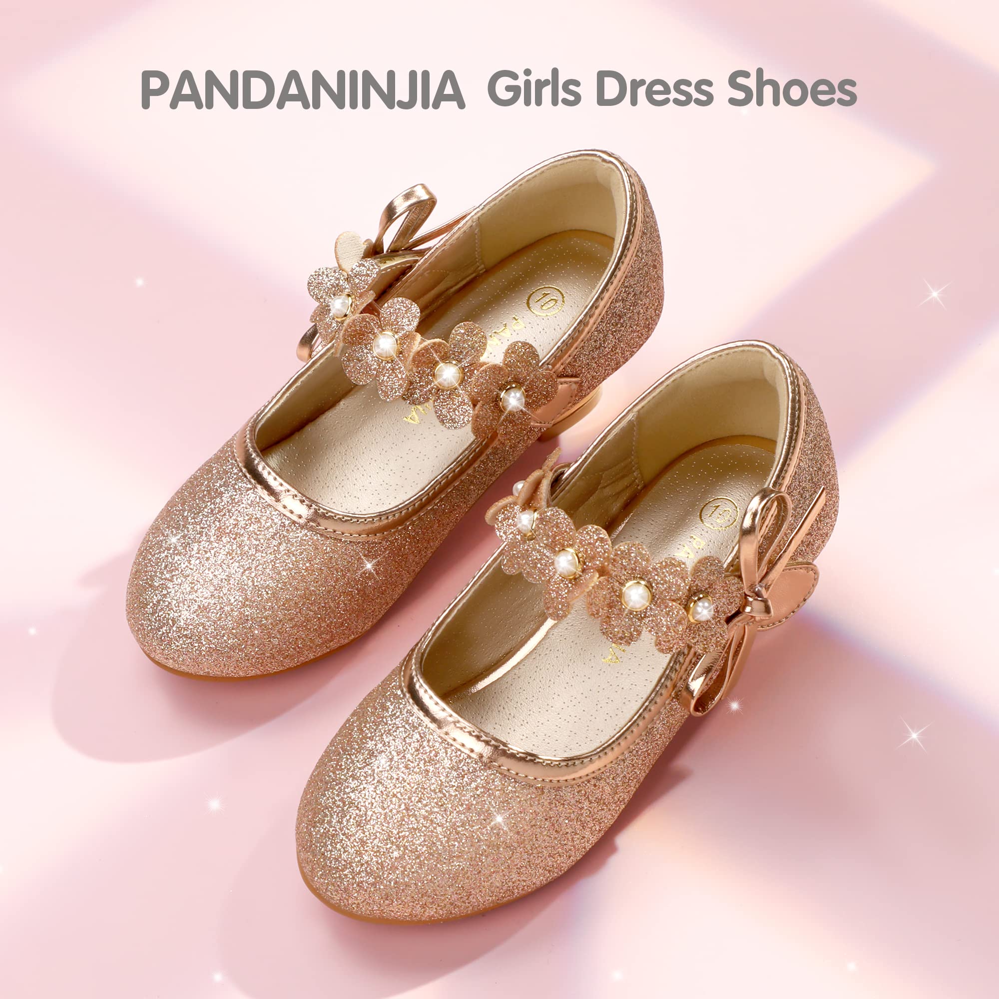 PANDANINJIA Girls Dress Shoes for Wedding & Party - Toddler Mary Jane Pumps