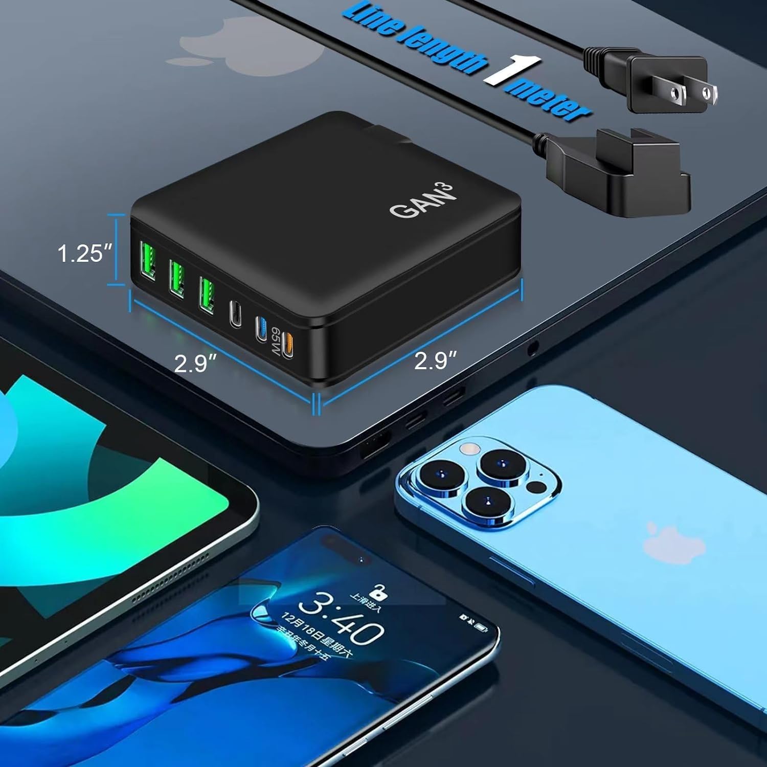160W GaN Fast Charger with 6 Ports, Compact Foldable USB C PD Charging Station for MacBook Pro/Air, iPad Pro, iPhone 15/14/13, Galaxy Note20/S22, Pixel - Perfect for Travel, Office & Home Use