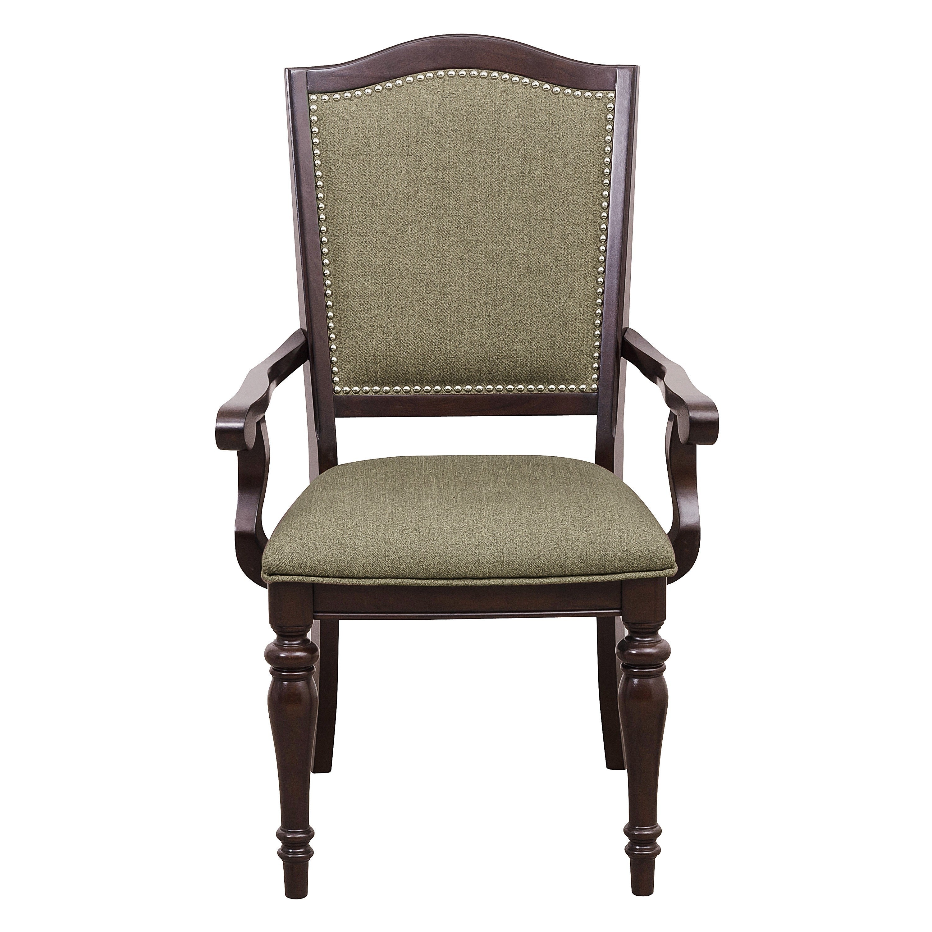 Dark Cherry Finish Wooden Armchairs Set of 2 - Upholstered Seat & Back with Nailhead Trim - Living Room Furniture for Home Decor, Dining Room Chairs, Lounge Seating