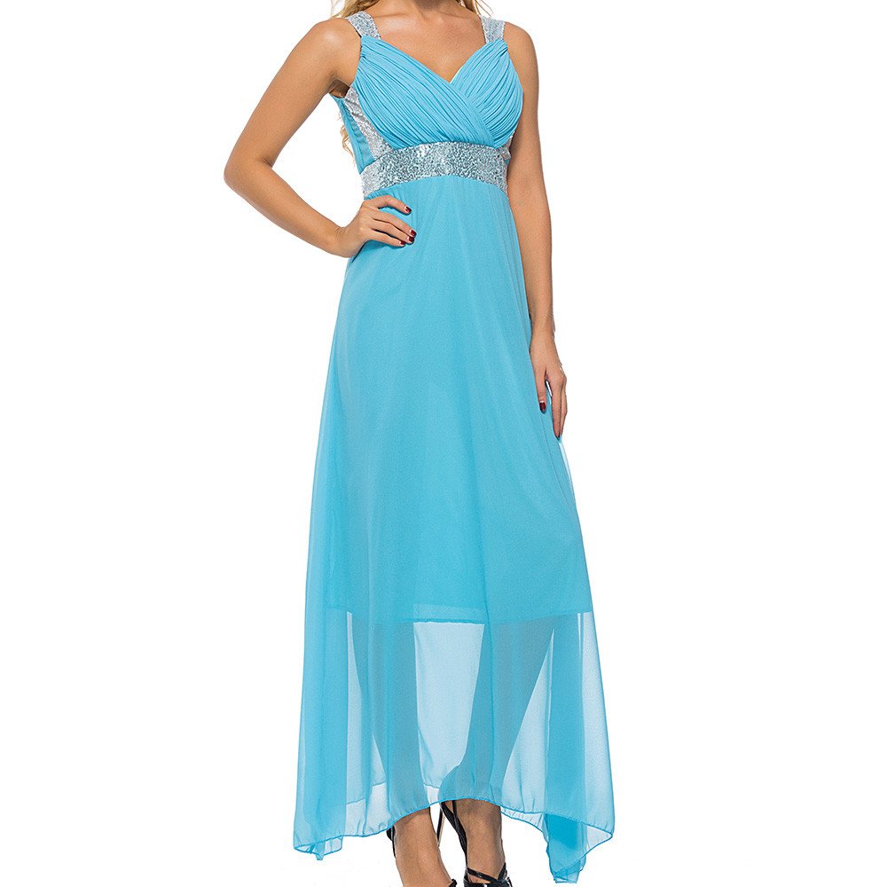 SERYU Women's Sexy Casual Sleeveless V-Neck Long Evening Party Dress in Sky Blue - Perfect for Cocktail Parties, Date Nights & Special Occasions