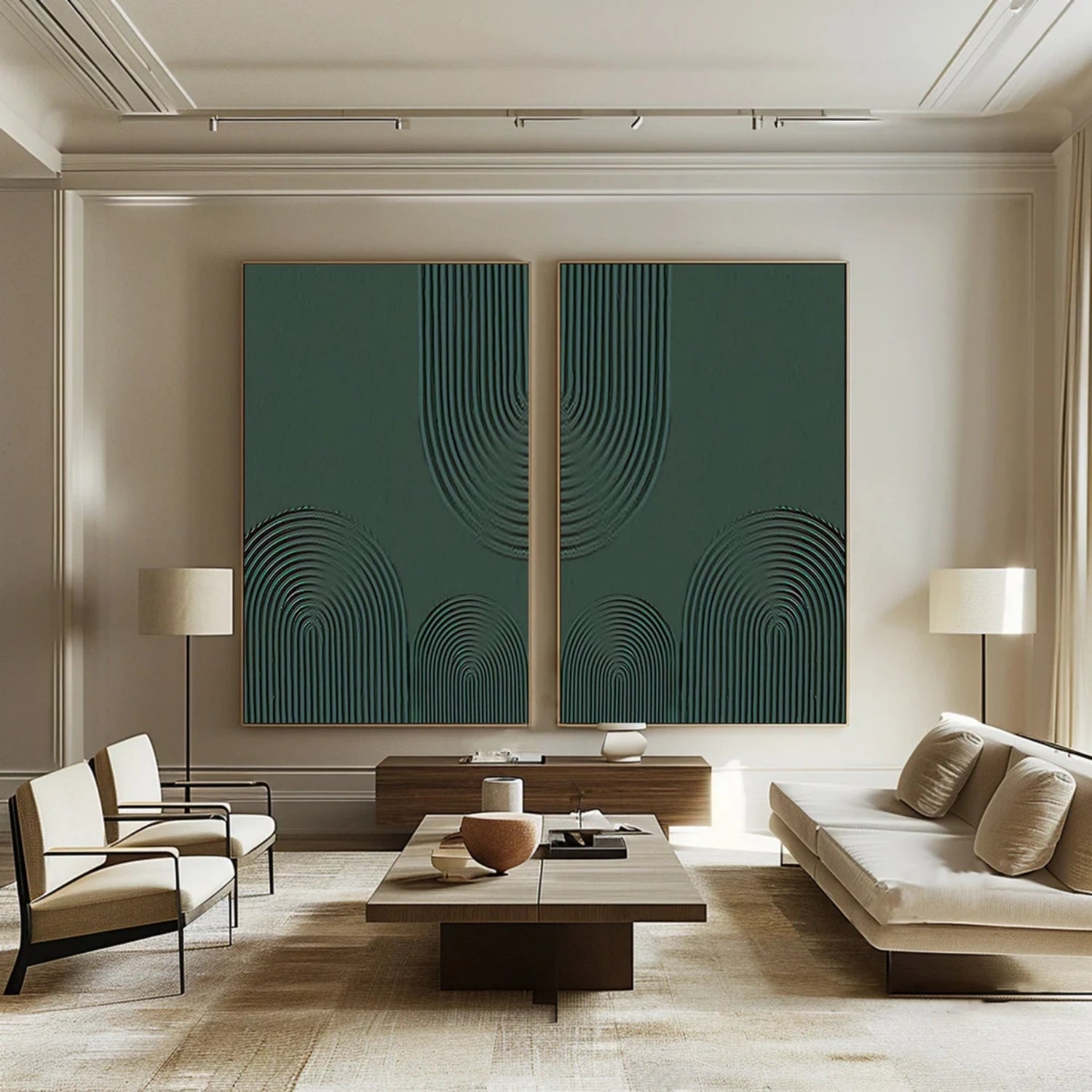 Green Abstract Wall Art Set of 2 Canvas Prints - Modern Home Decor for Living Room, Bedroom & Office | #BG093