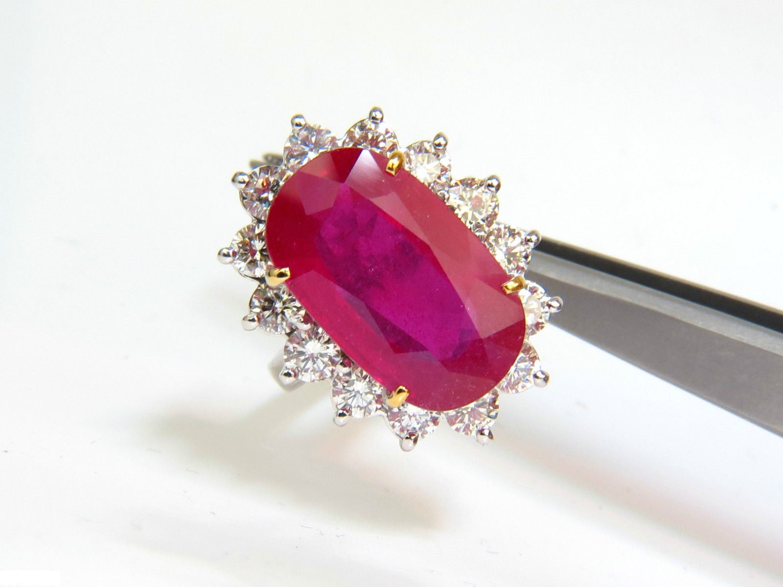 17.90CT Enhanced Ruby & Diamond Ring in 14KT Gold - Vintage Diana Deco Style A++ for Weddings, Anniversaries & Special Occasions