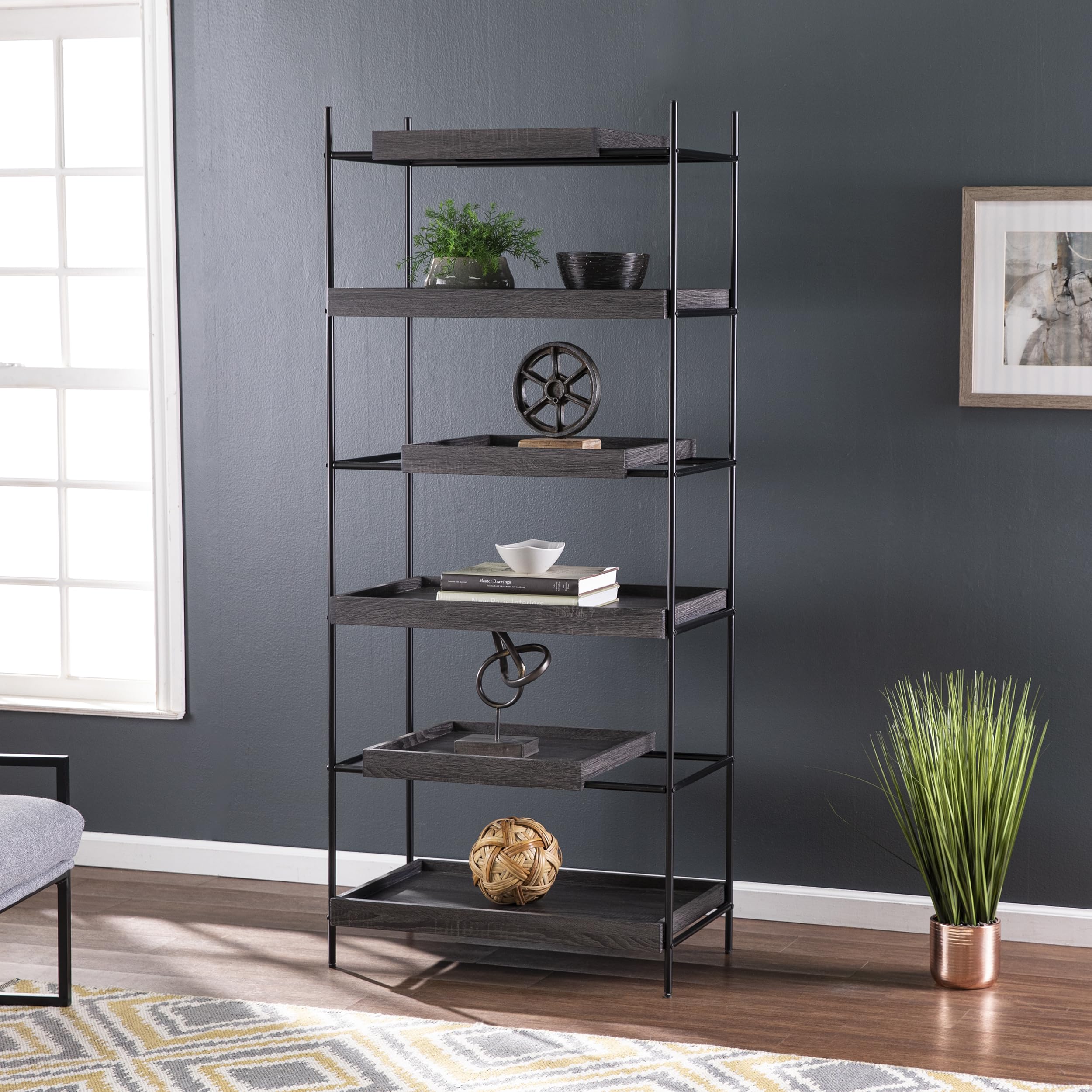 SEI Furniture Wall Mounted Sliding Shelf Bookcase - Black, Modern Storage Solution for Living Room, Bedroom, or Office Organization