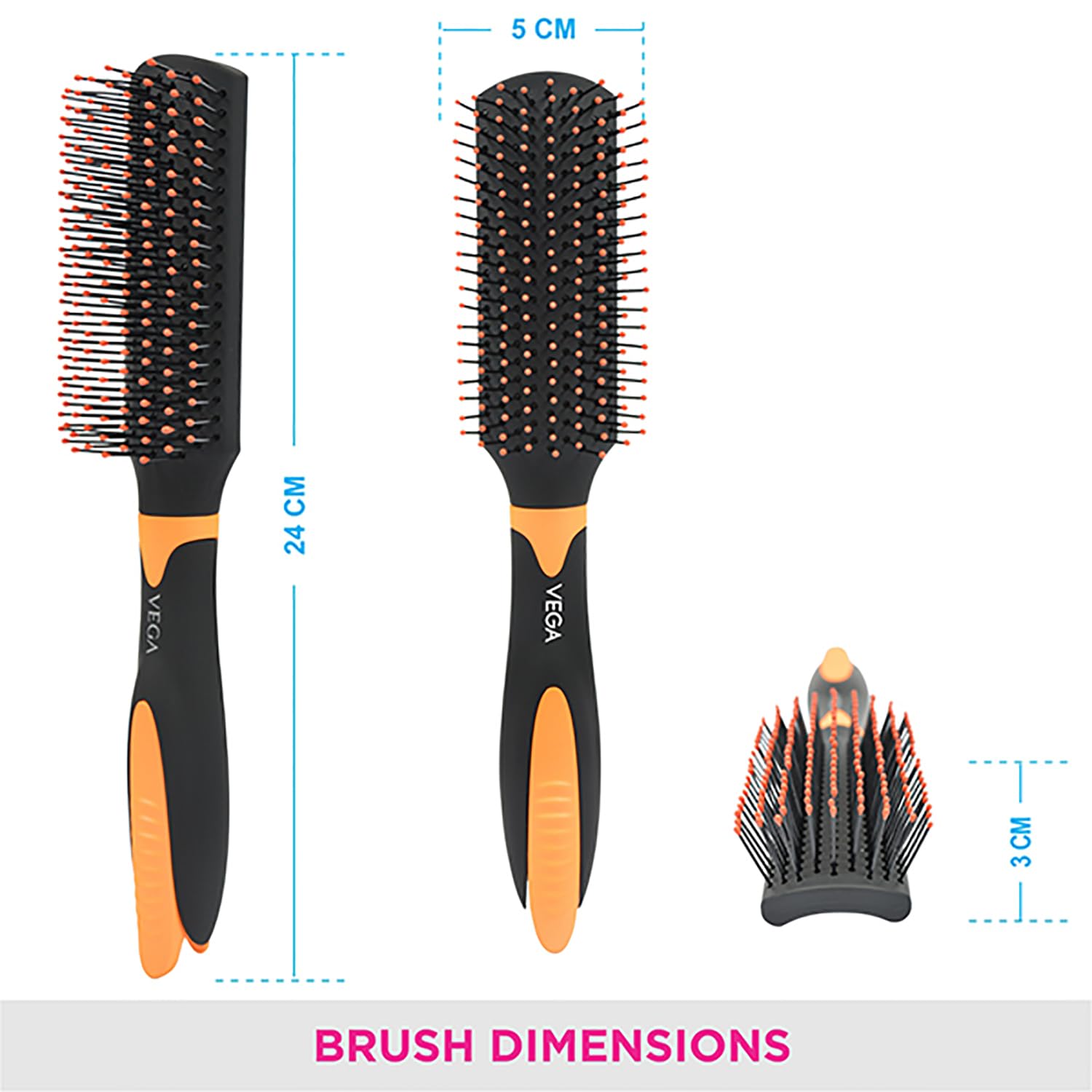 Vega Flat Hair Brush with Sectioning Clip - Best for Smoothing & Detangling Hair (E20-FB) | Ideal for Styling, Blowouts & Salon-Quality Results at Home | Men & Women