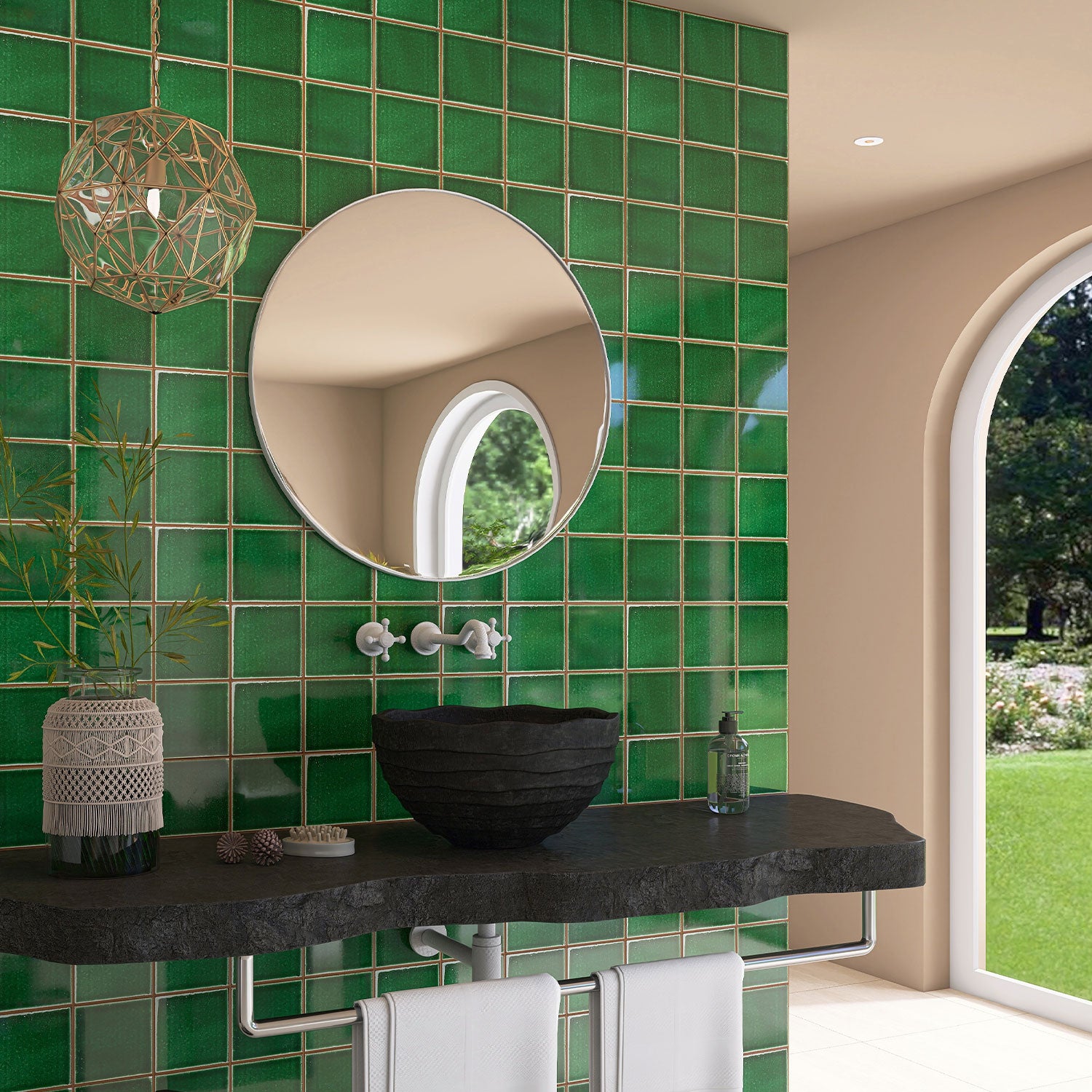 Handmade Zellige Gloss Tile 150X150mm - Havana Forest Green - Premium Moroccan Style Ceramic Wall & Floor Tile for Bathroom, Kitchen Backsplash & Fireplace Decor