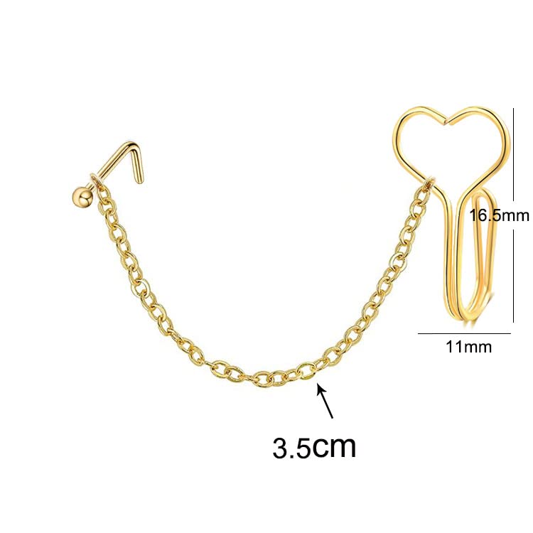 4pcs African Style Fake Nose Rings Set - No Piercing Septum Ring with Heart Nose Chain & CZ Crystal Studs - Clip On Body Jewelry for Women - Perfect for Parties, Cosplay and Fashion Accessories
