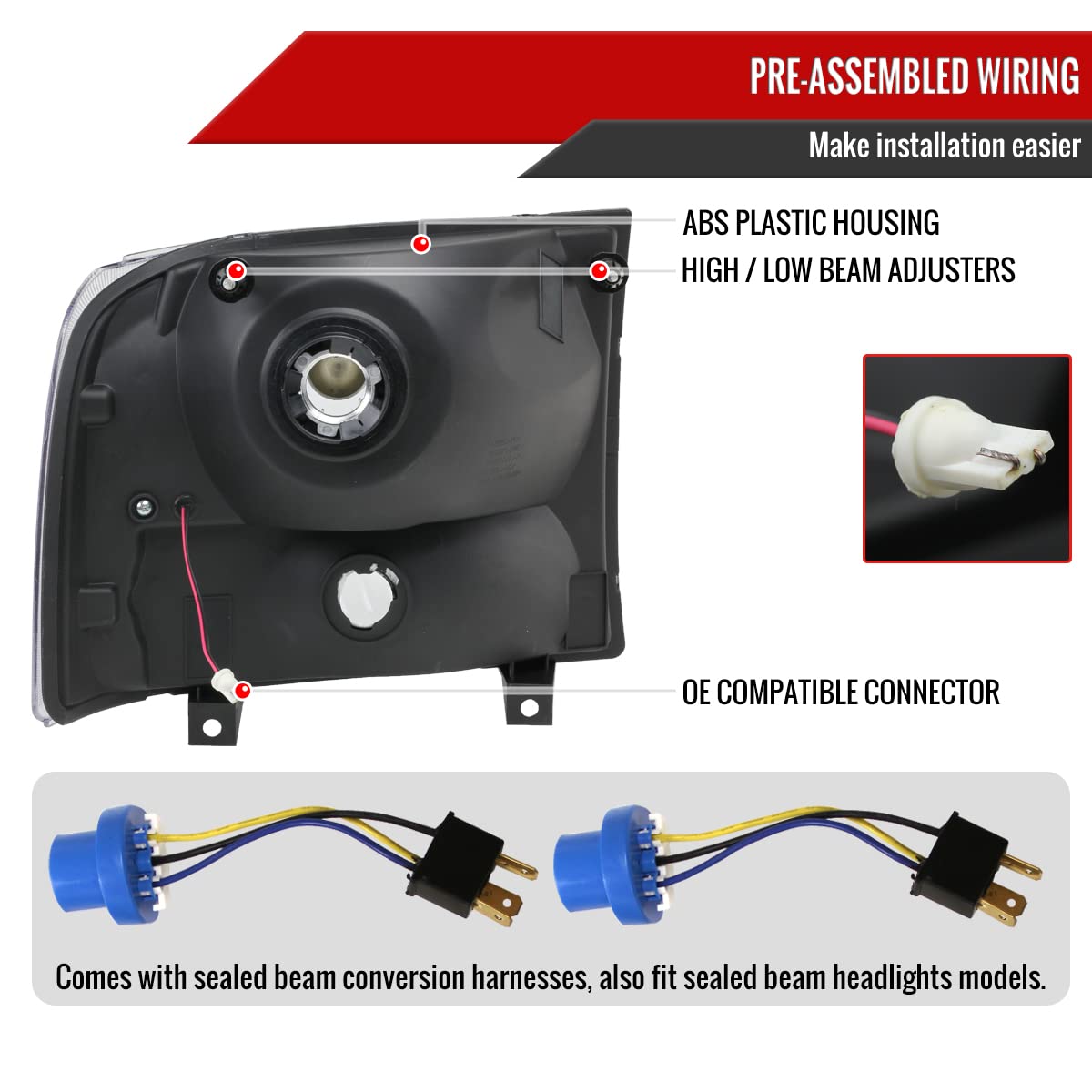 1999-2004 Ford Super Duty & 2000-2004 Excursion Smoked Headlights - 1PC Replacement Headlamps for Improved Night Visibility | Perfect for Off-Roading, Truck Upgrades & Night Driving